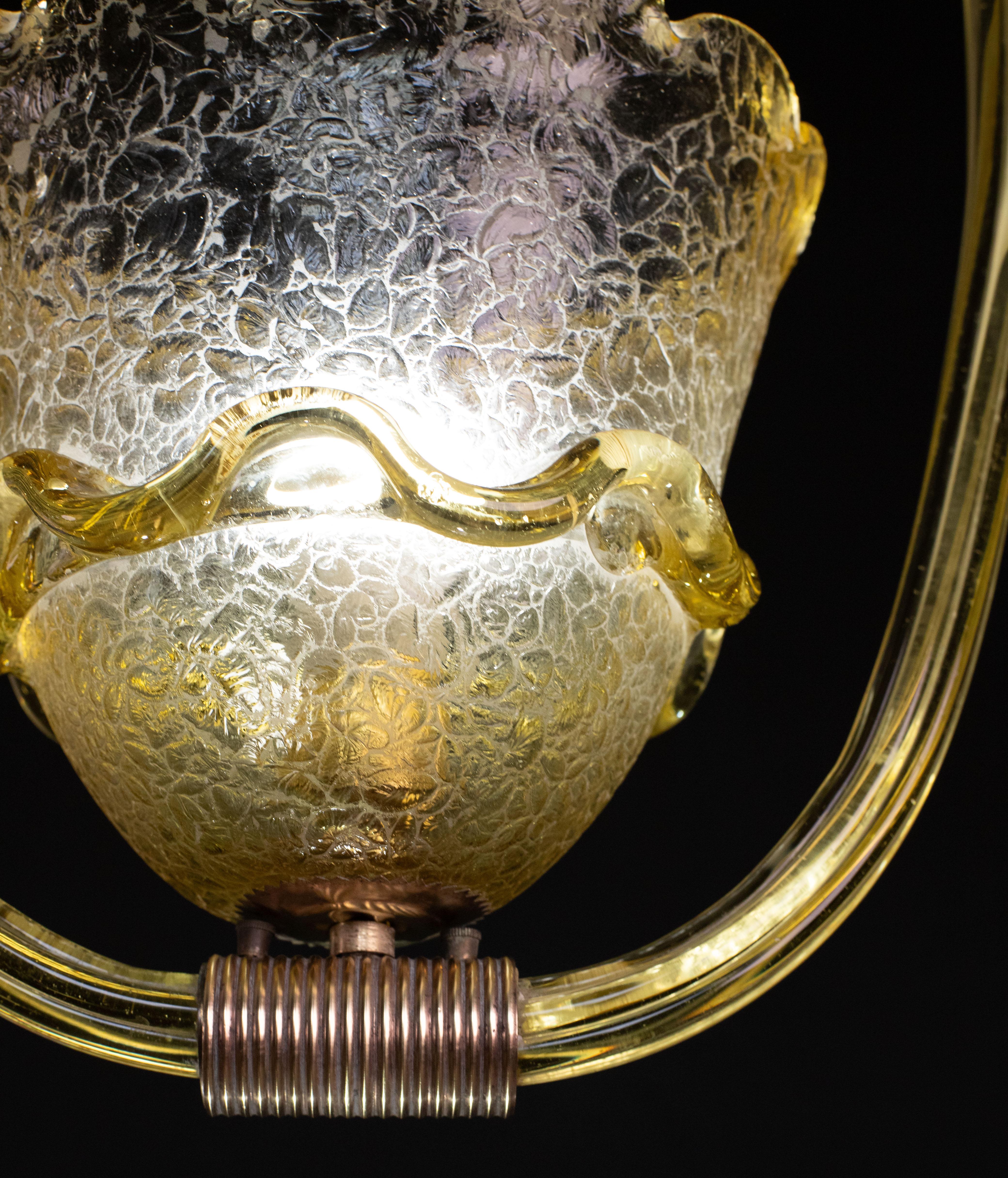European Very Rare Amber Art Deco Barovier e Toso Chandelier, 1940 For Sale