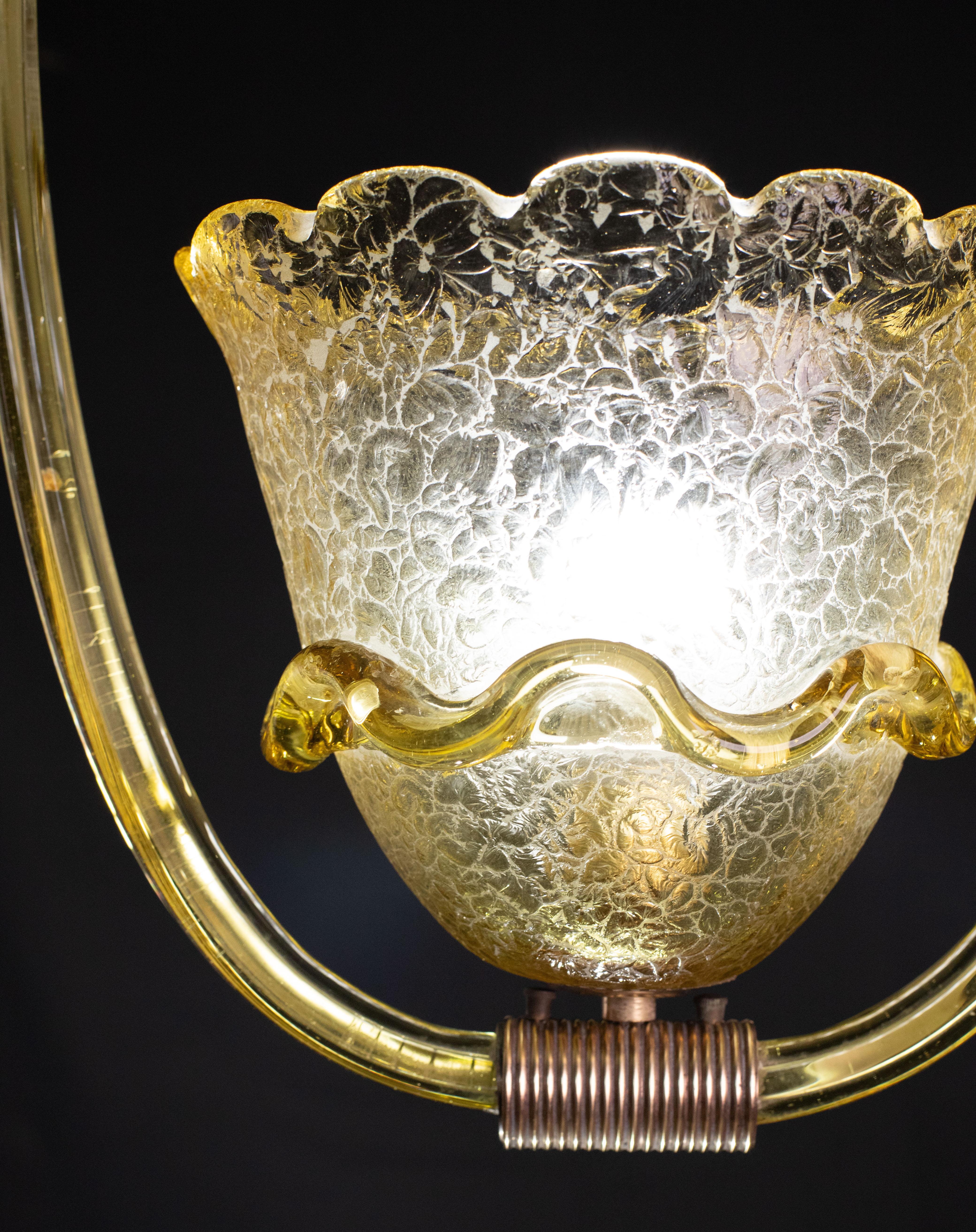 Murano Glass Very Rare Amber Art Deco Barovier e Toso Chandelier, 1940 For Sale