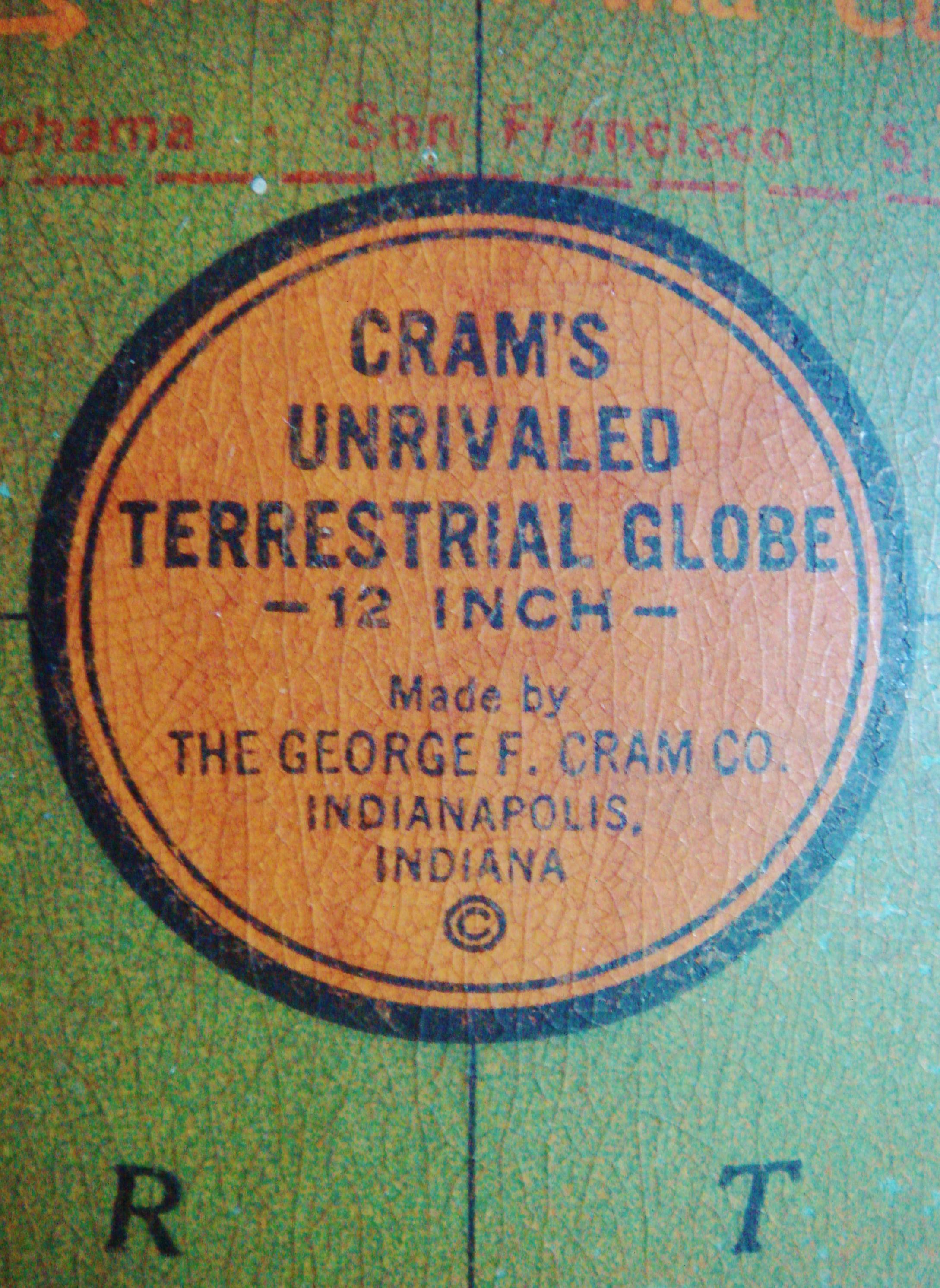Glass Very Rare American Art Deco Figurative Atlas Illuminated World Globe by Crams