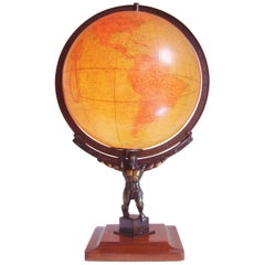 Very Rare American Art Deco Figurative Atlas Illuminated World Globe by Crams