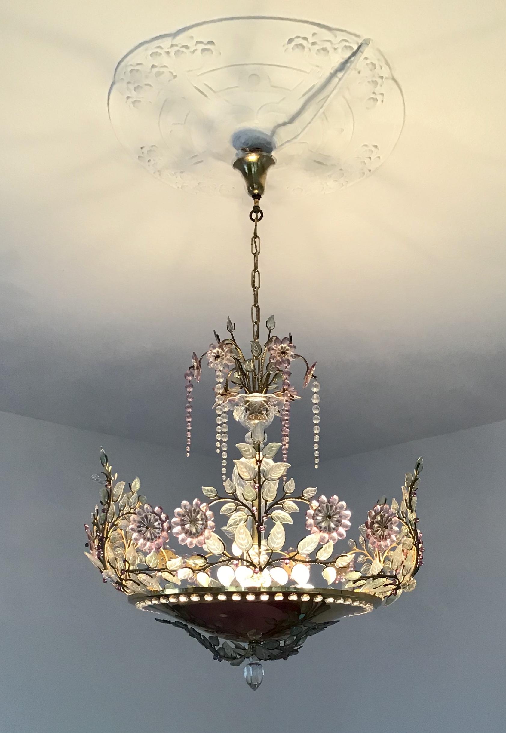 Crystal Rare Amethyst Chandelier in the Style of Maison Bagues, France, 1950s
