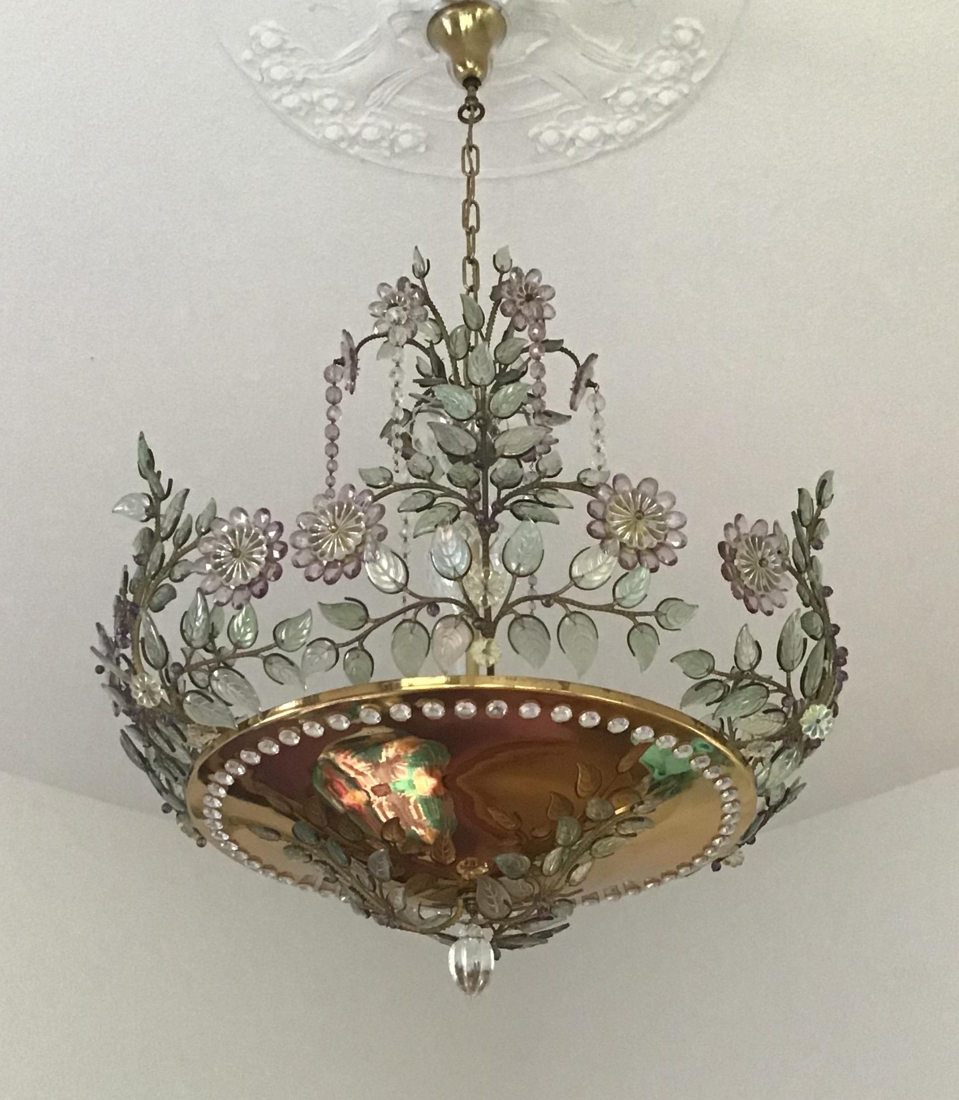 Seltener Amethyst-Kronleuchter im Stil von Maison Bagues, Frankreich, 1950er Jahre (Moderne der Mitte des Jahrhunderts)