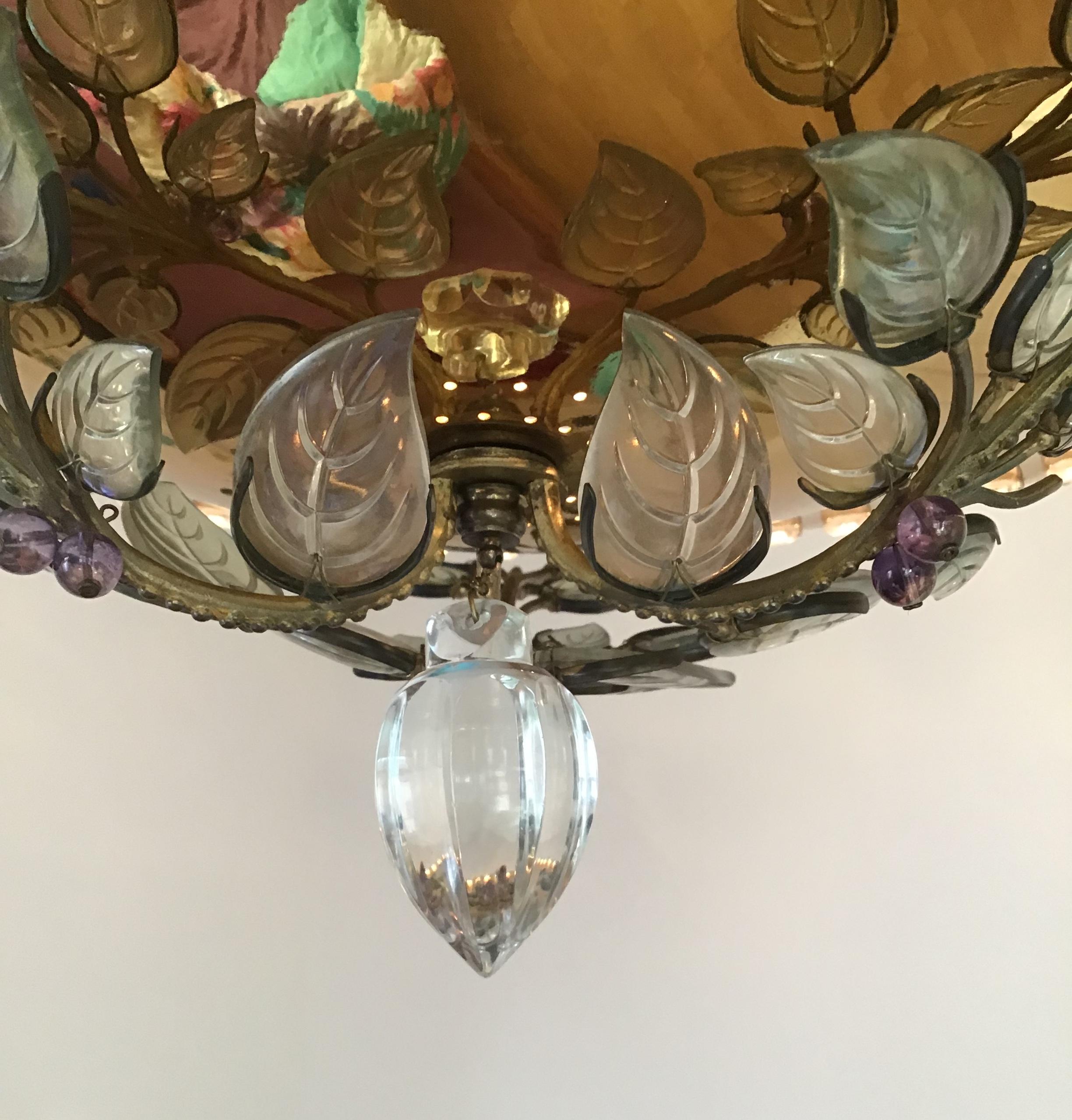 Gilt Rare Amethyst Chandelier in the Style of Maison Bagues, France, 1950s