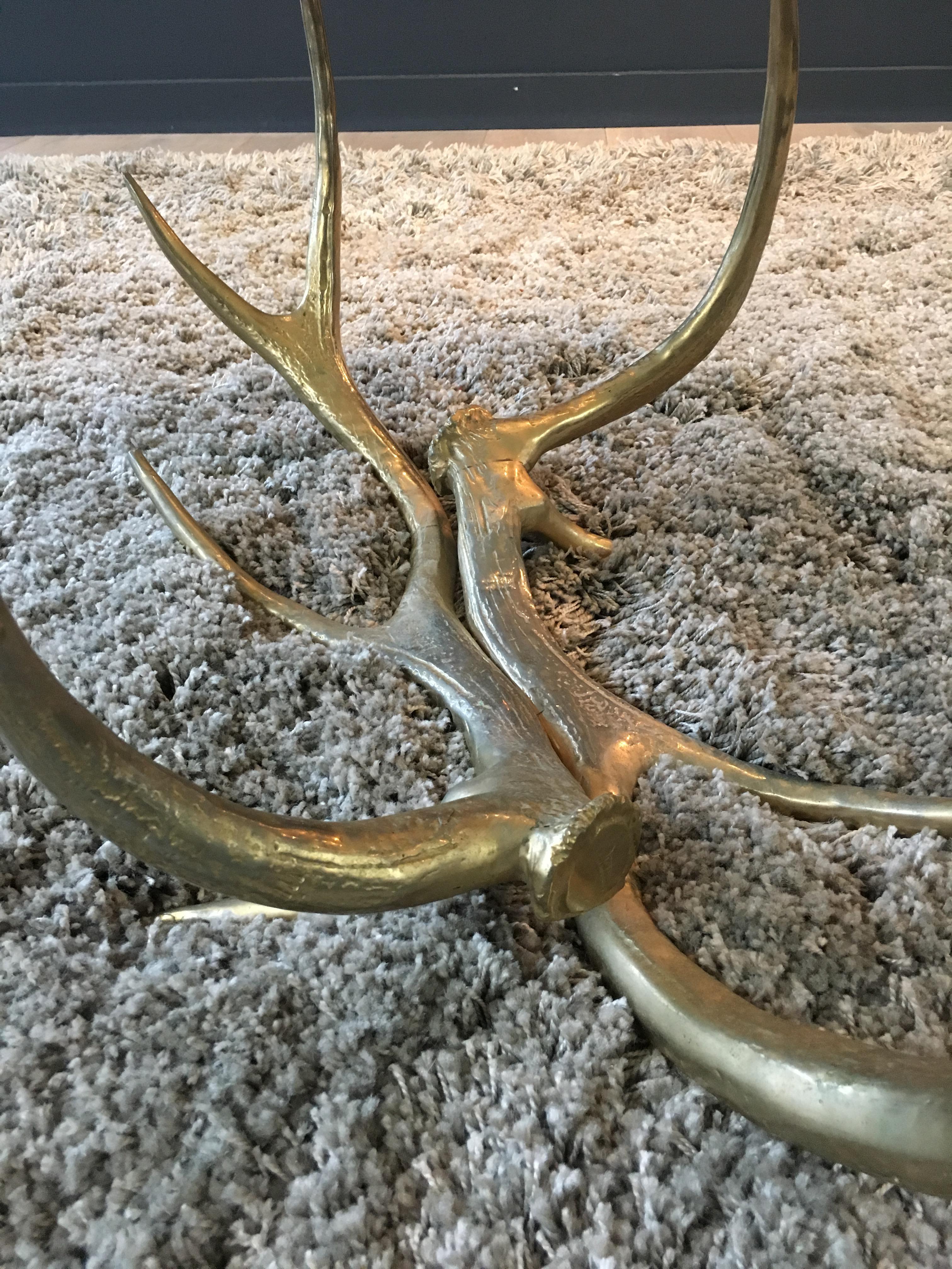 Very Rare and Beautiful Gold Gilt Metal Deer Antler Coffee Table 11