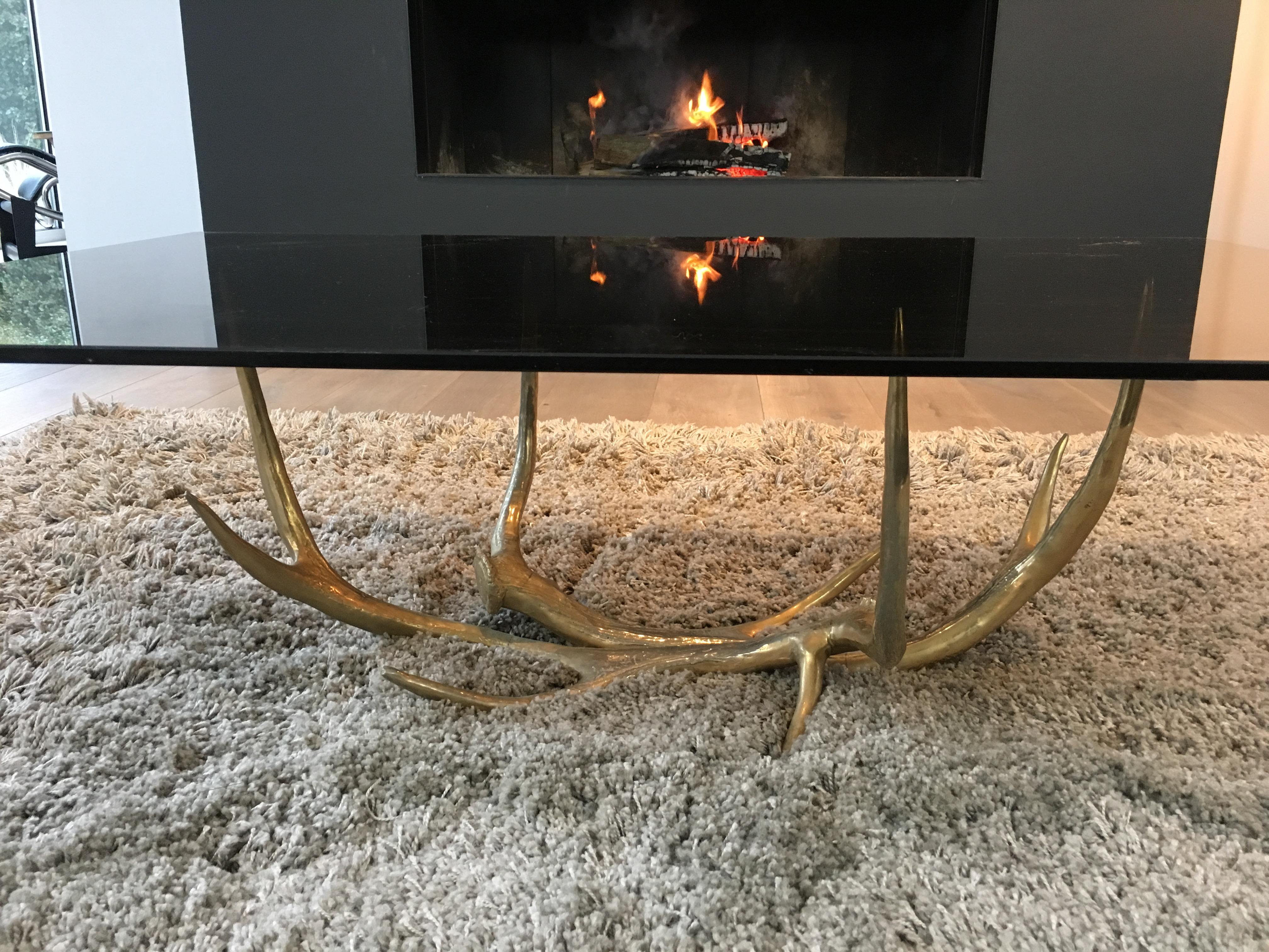 Mid-Century Modern Very Rare and Beautiful Gold Gilt Metal Deer Antler Coffee Table