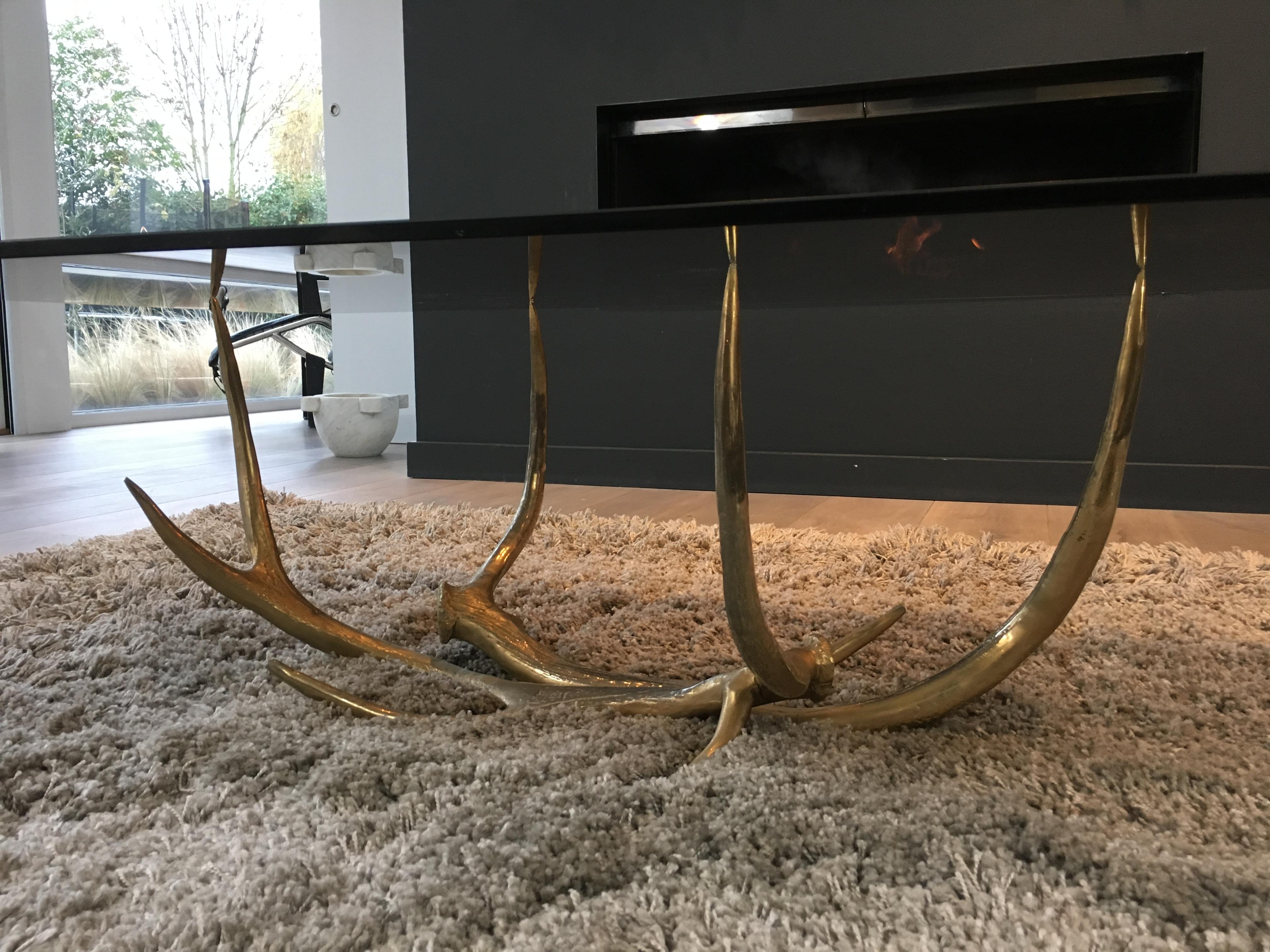 French Very Rare and Beautiful Gold Gilt Metal Deer Antler Coffee Table