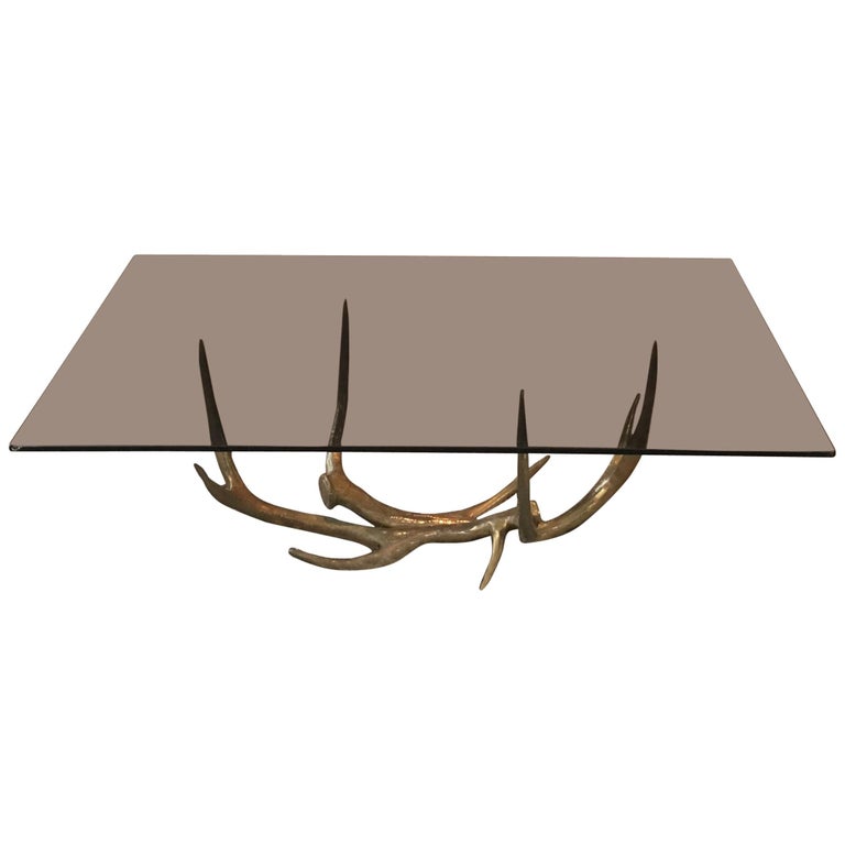 Very Rare And Beautiful Gold Gilt Metal Deer Antler Coffee Table For Very Rare And Beautiful Gold Gilt Metal Deer Antler Coffee Table For