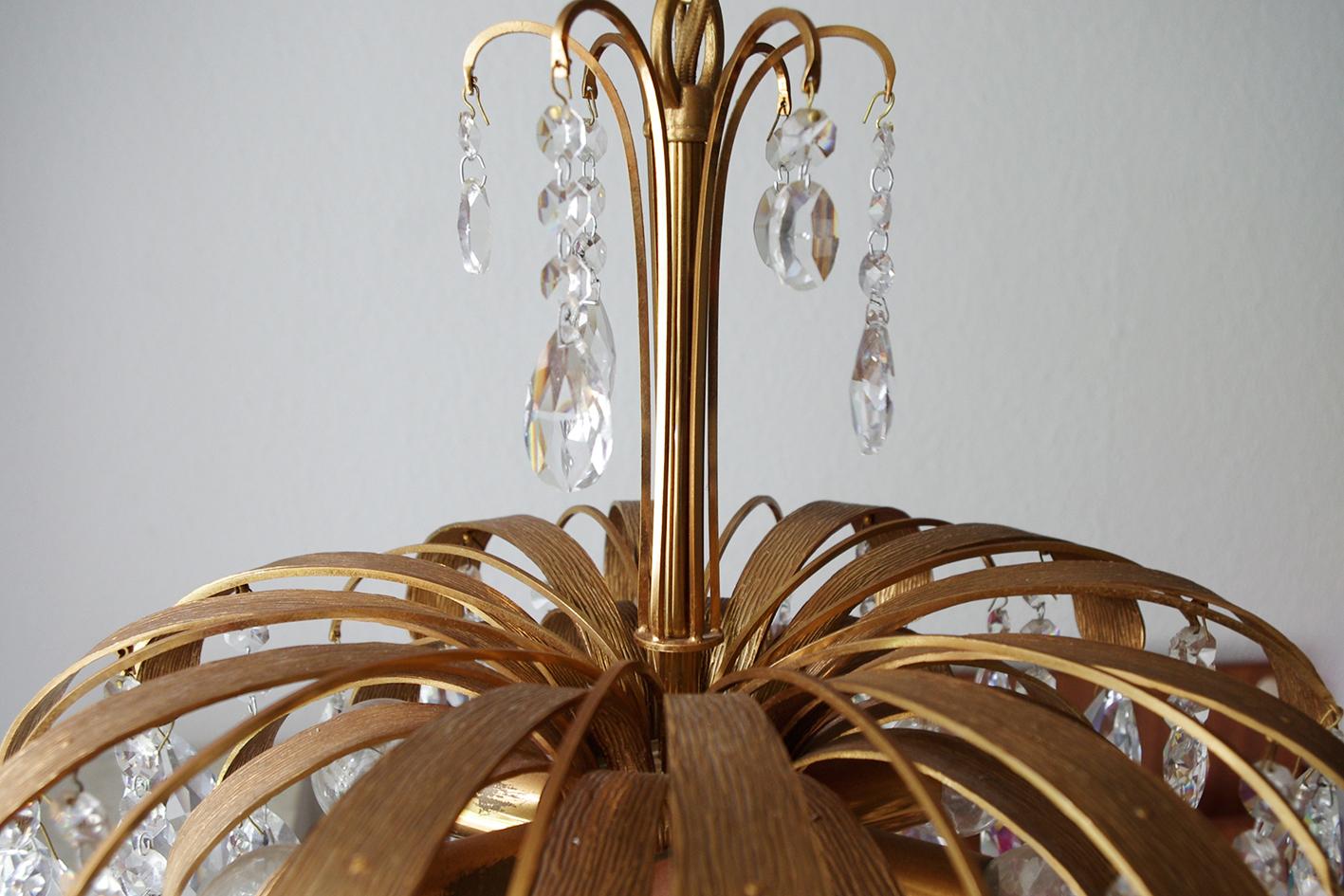 German Very Rare and Beautiful Gold-Plated Chandelier by Palwa, 1960s For Sale