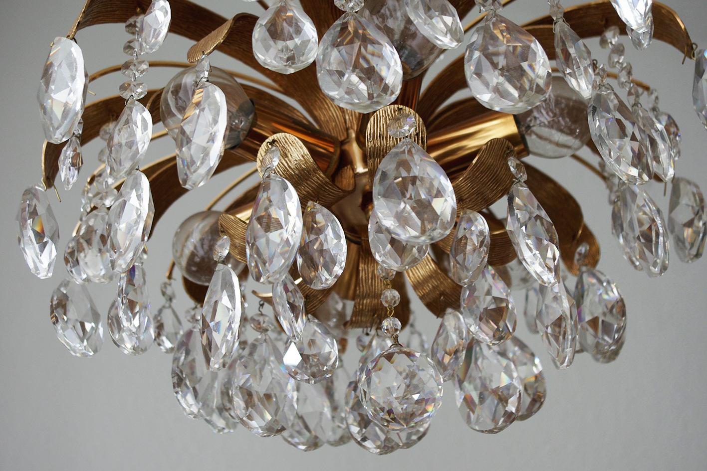 Gilt Very Rare and Beautiful Gold-Plated Chandelier by Palwa, 1960s For Sale