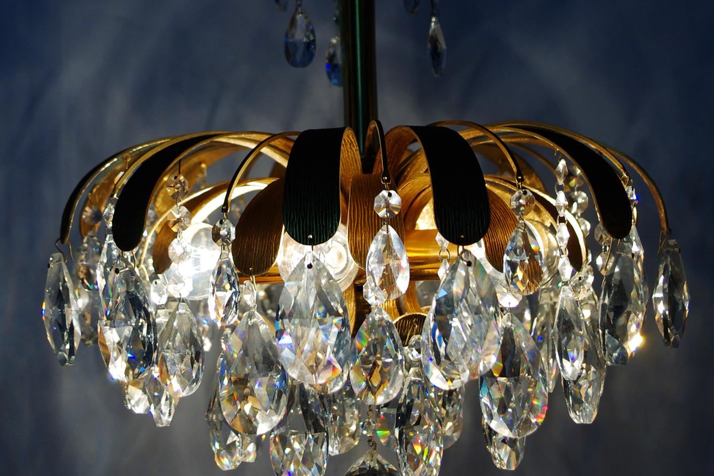 Mid-20th Century Very Rare and Beautiful Gold-Plated Chandelier by Palwa, 1960s For Sale