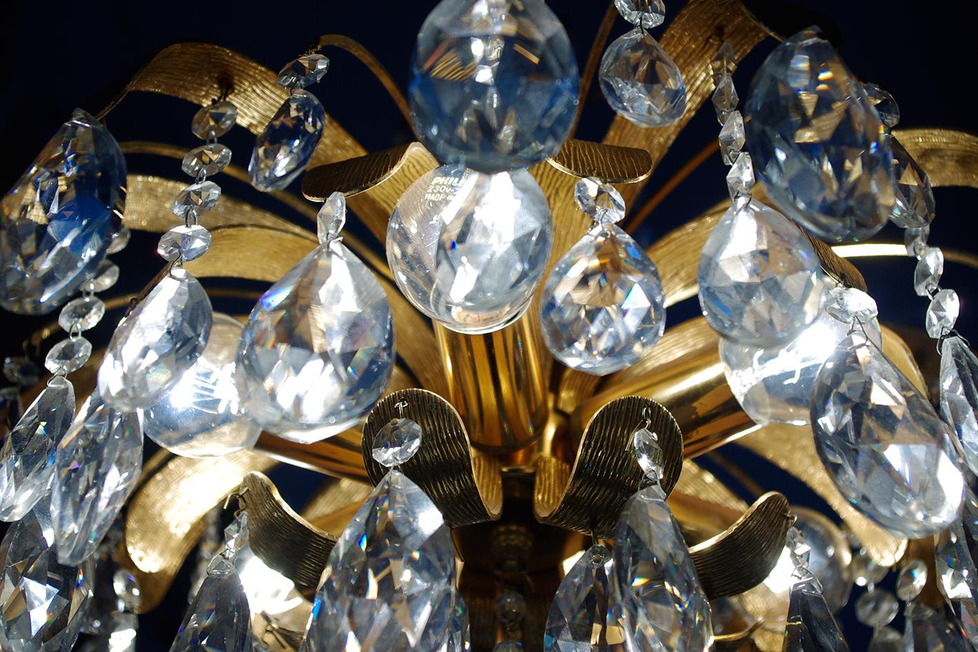 Crystal Very Rare and Beautiful Gold-Plated Chandelier by Palwa, 1960s For Sale