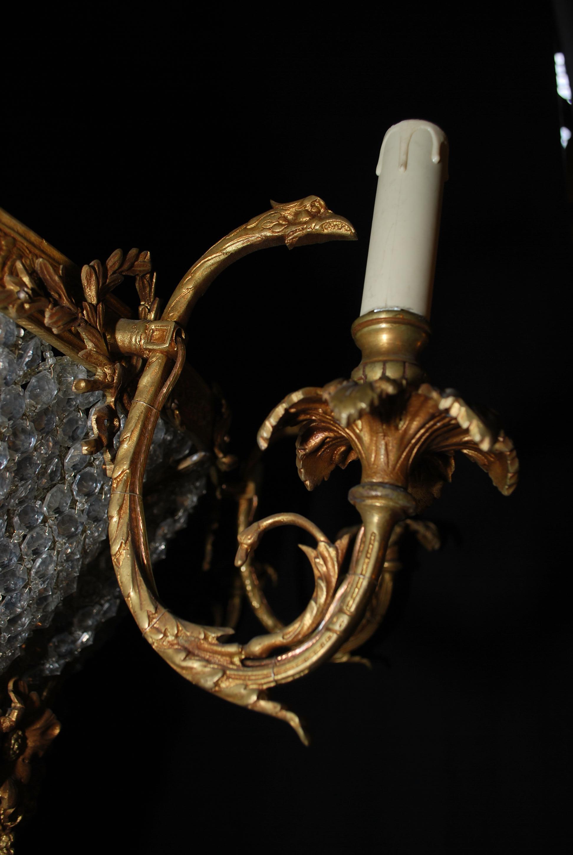 Rarissimo e bellissimo lampadario francese di grandi dimensioni in ottone in vendita 12