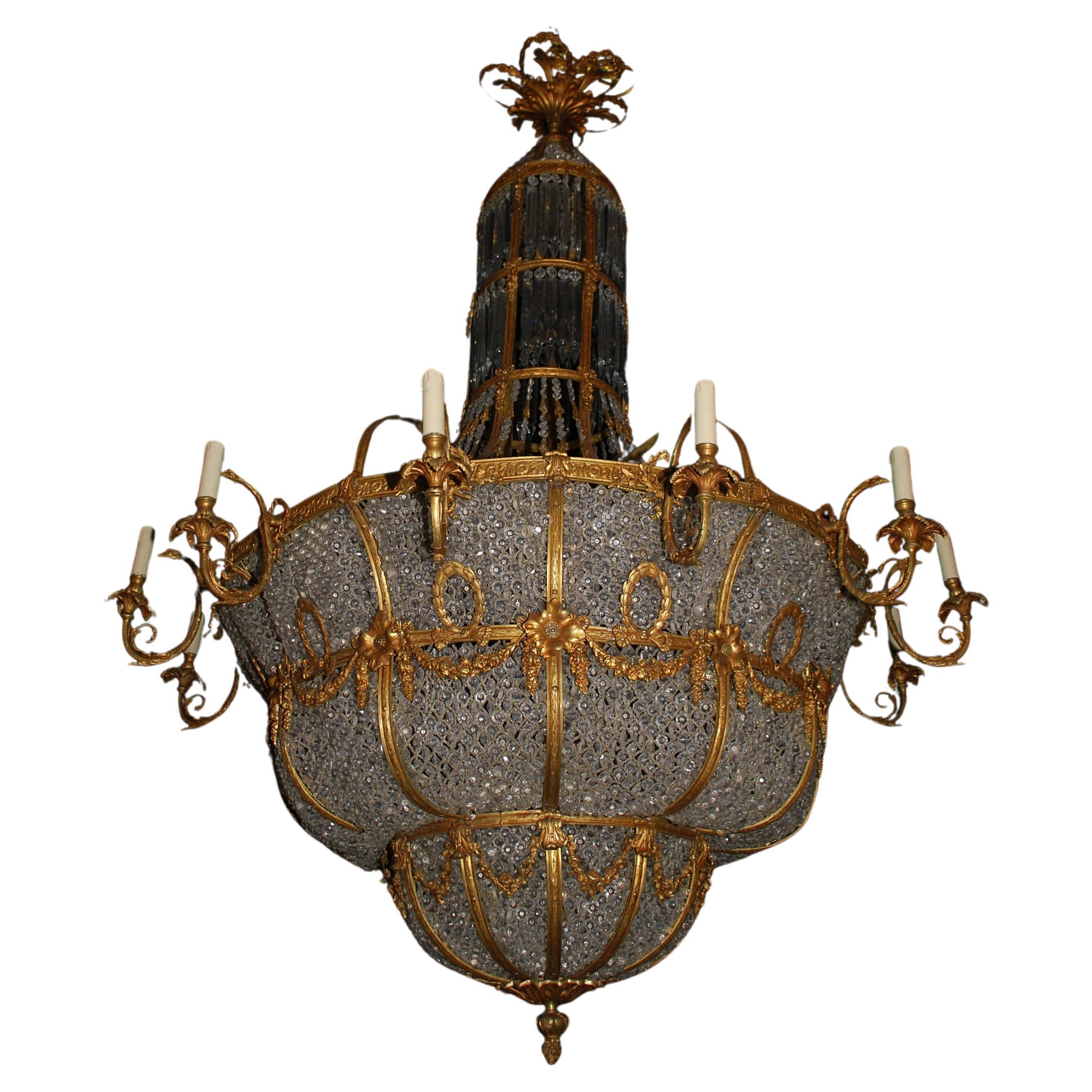 Very rare and beautiful large french brass chandelier For Sale