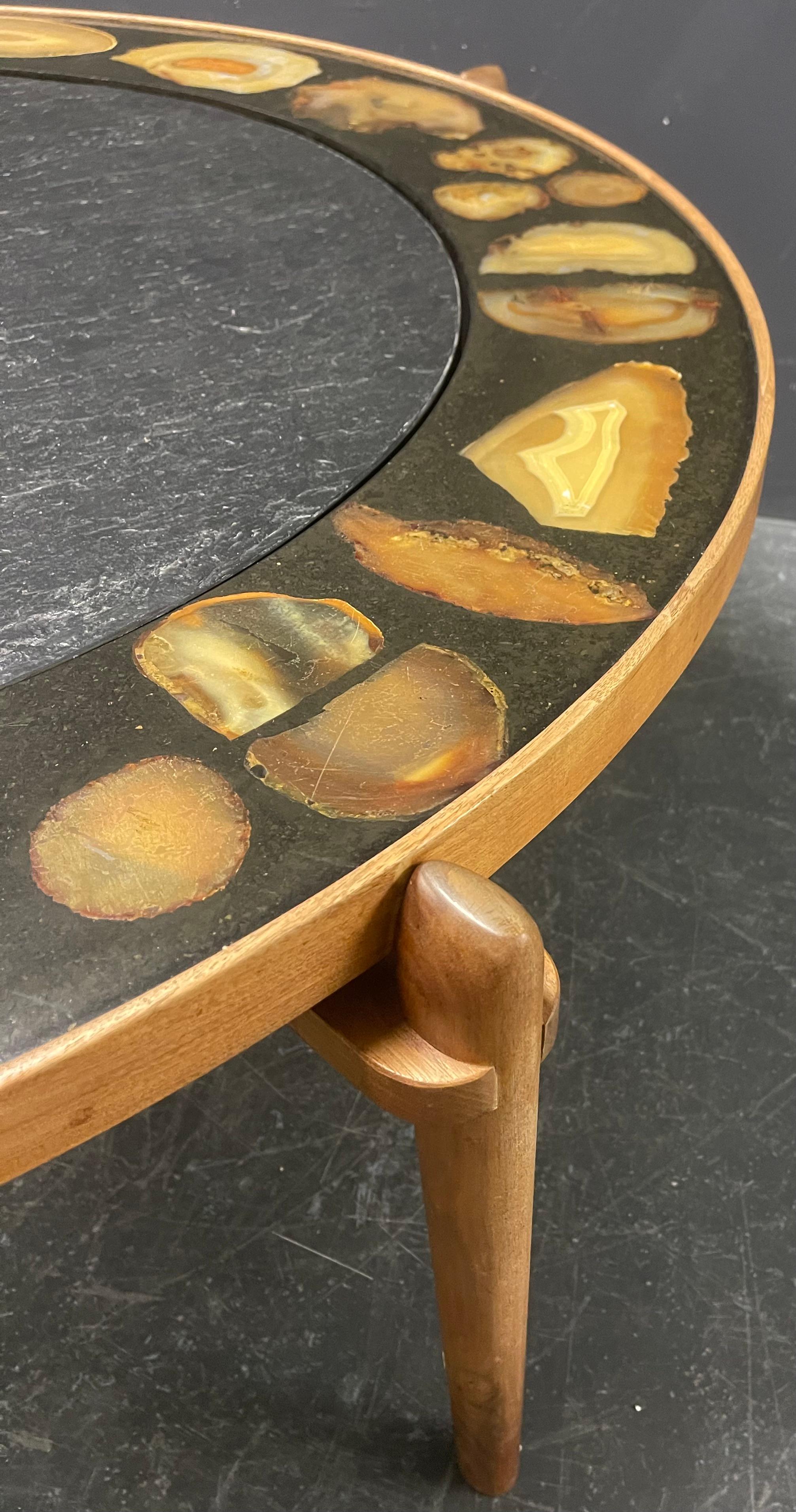 Very Rare and Exclusive Cocktail Table with Agate Inlays and Teakwood Base For Sale 5