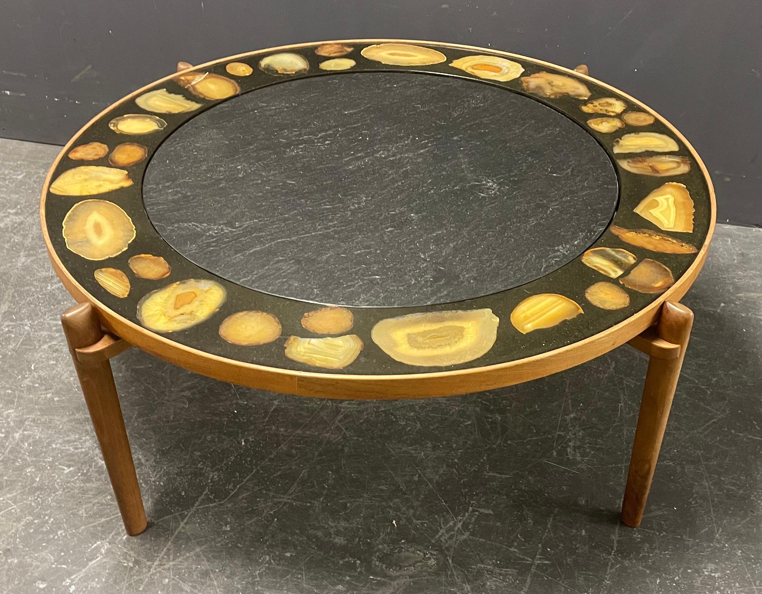 Very Rare and Exclusive Cocktail Table with Agate Inlays and Teakwood Base For Sale 9