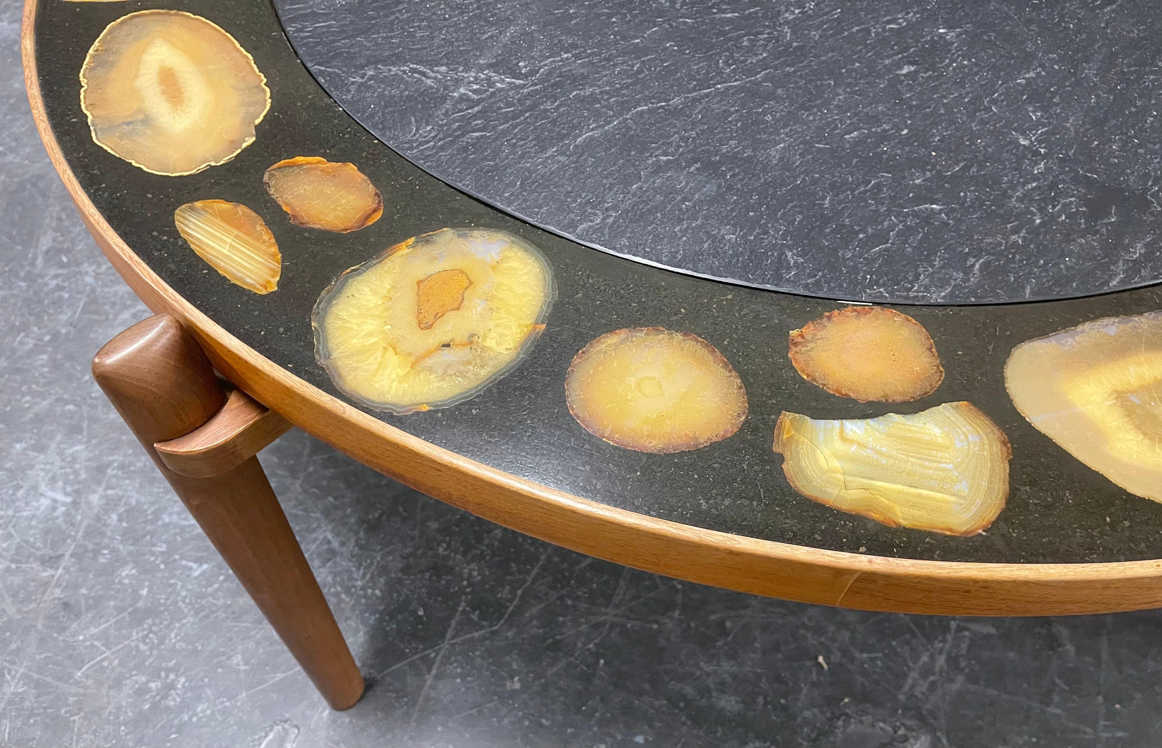 Very Rare and Exclusive Cocktail Table with Agate Inlays and Teakwood Base For Sale 2