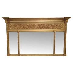 Very Rare and Fine 19th Century Three Compartmental Giltwood Overmantle Mirror