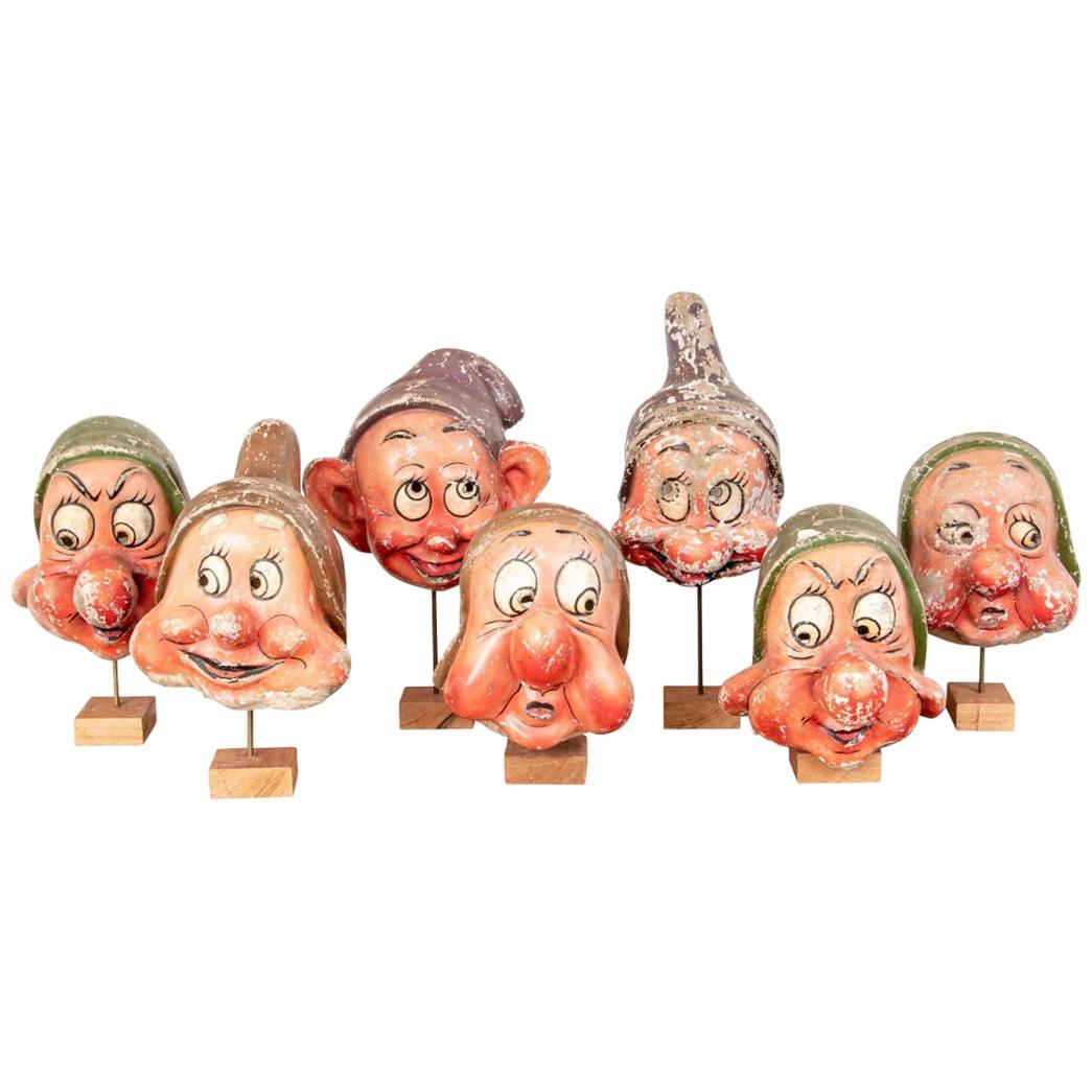 Very Rare and Important 1937 Papier Mâché Masks from Snow White and the 7 Dwarfs