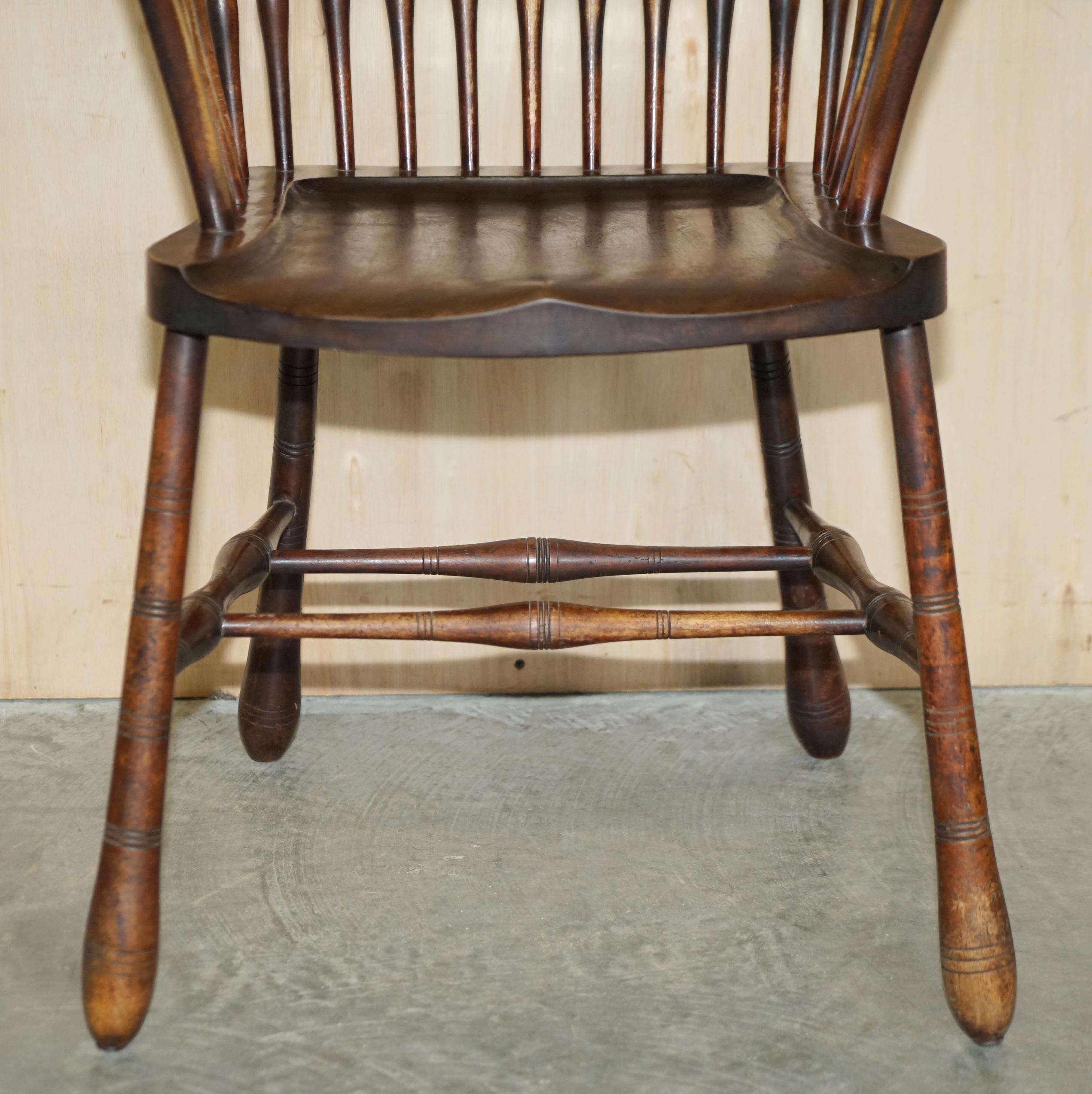 English Very Rare and Important 19th Century Wingback Windsor Spindle Armchair in Ash For Sale