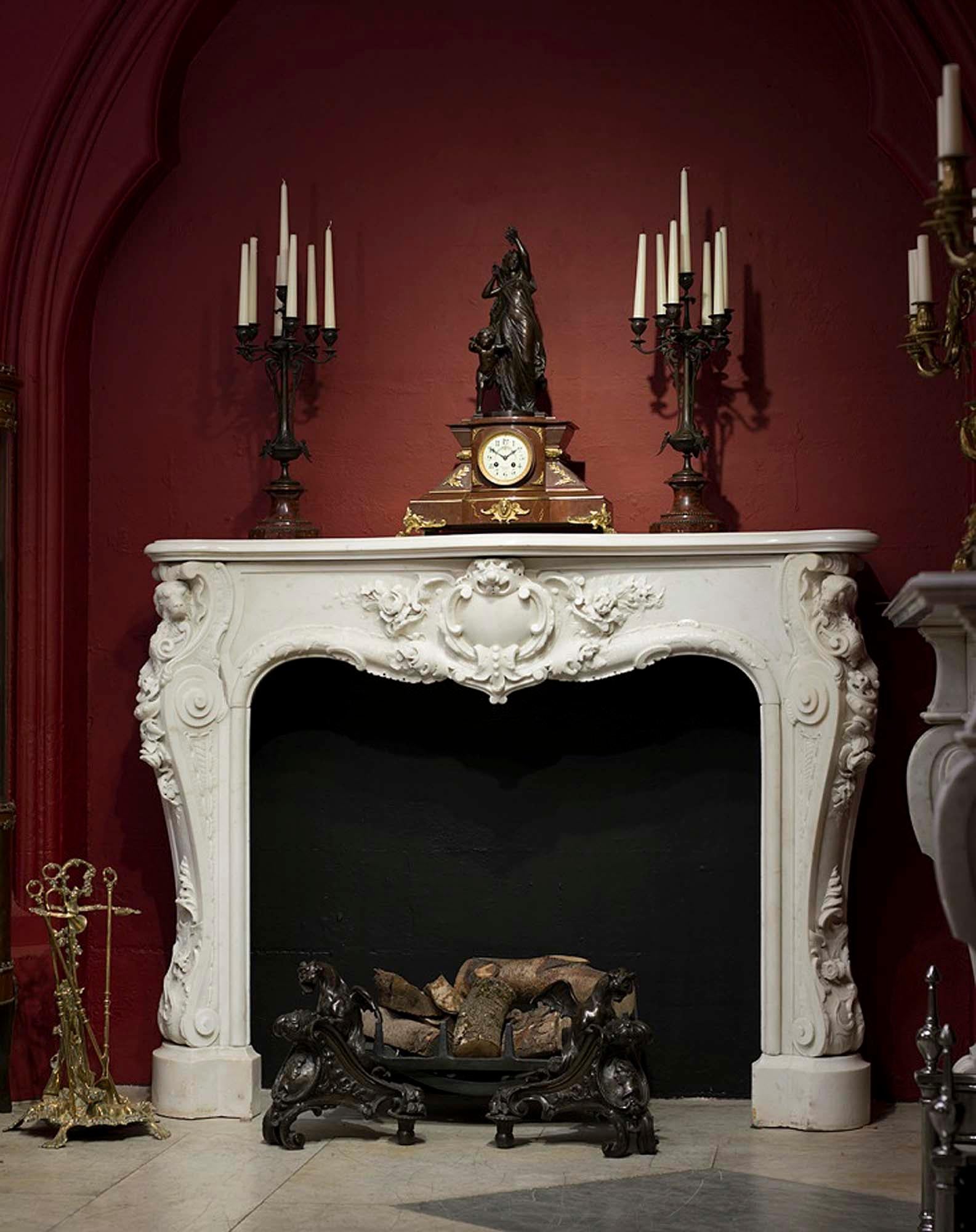 Very Rare and Important Mid-18th Century English Rococo Marble Fireplace Mantel 4