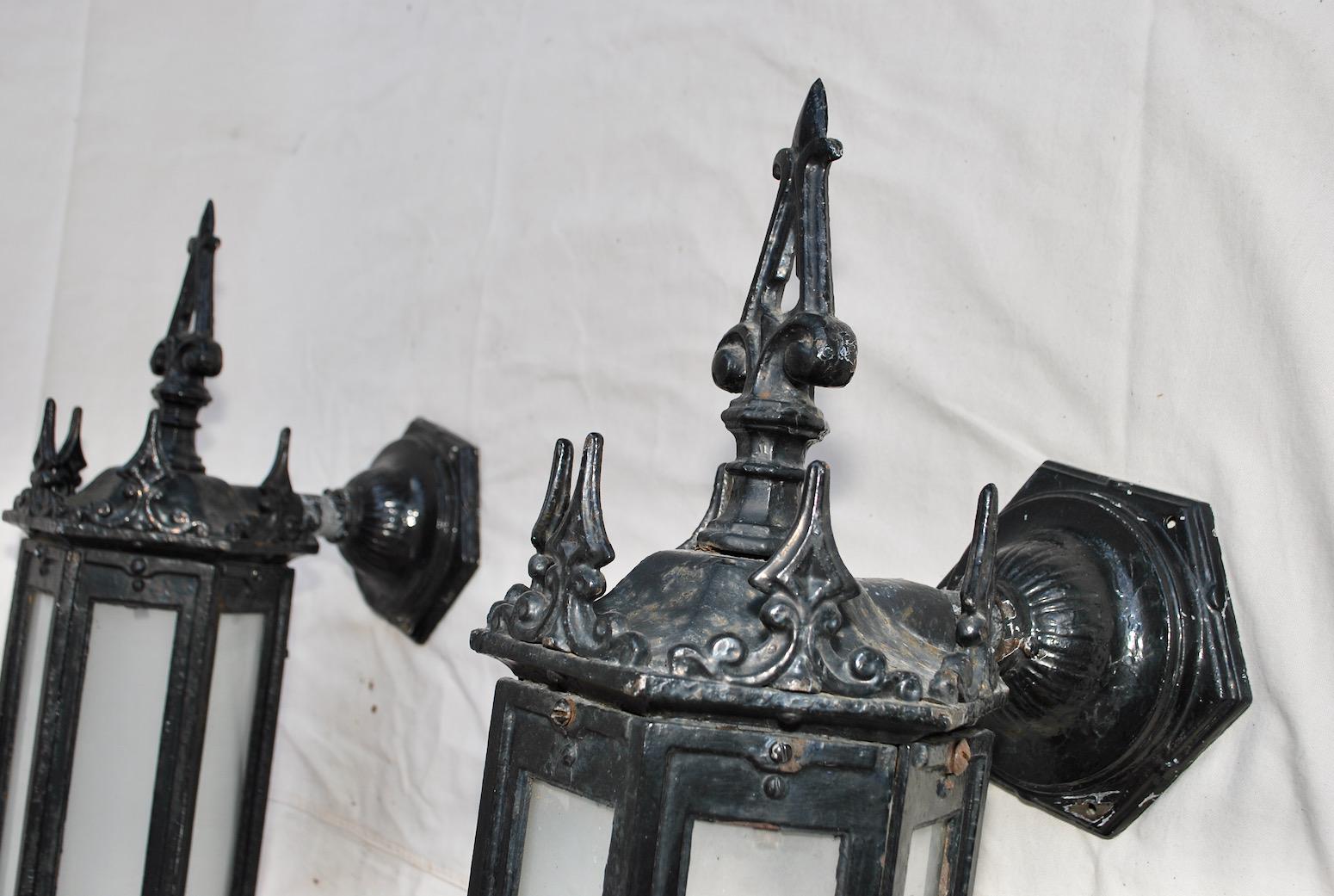 Very Rare and Large 1920's Cast Iron Outdoor Sconces 1