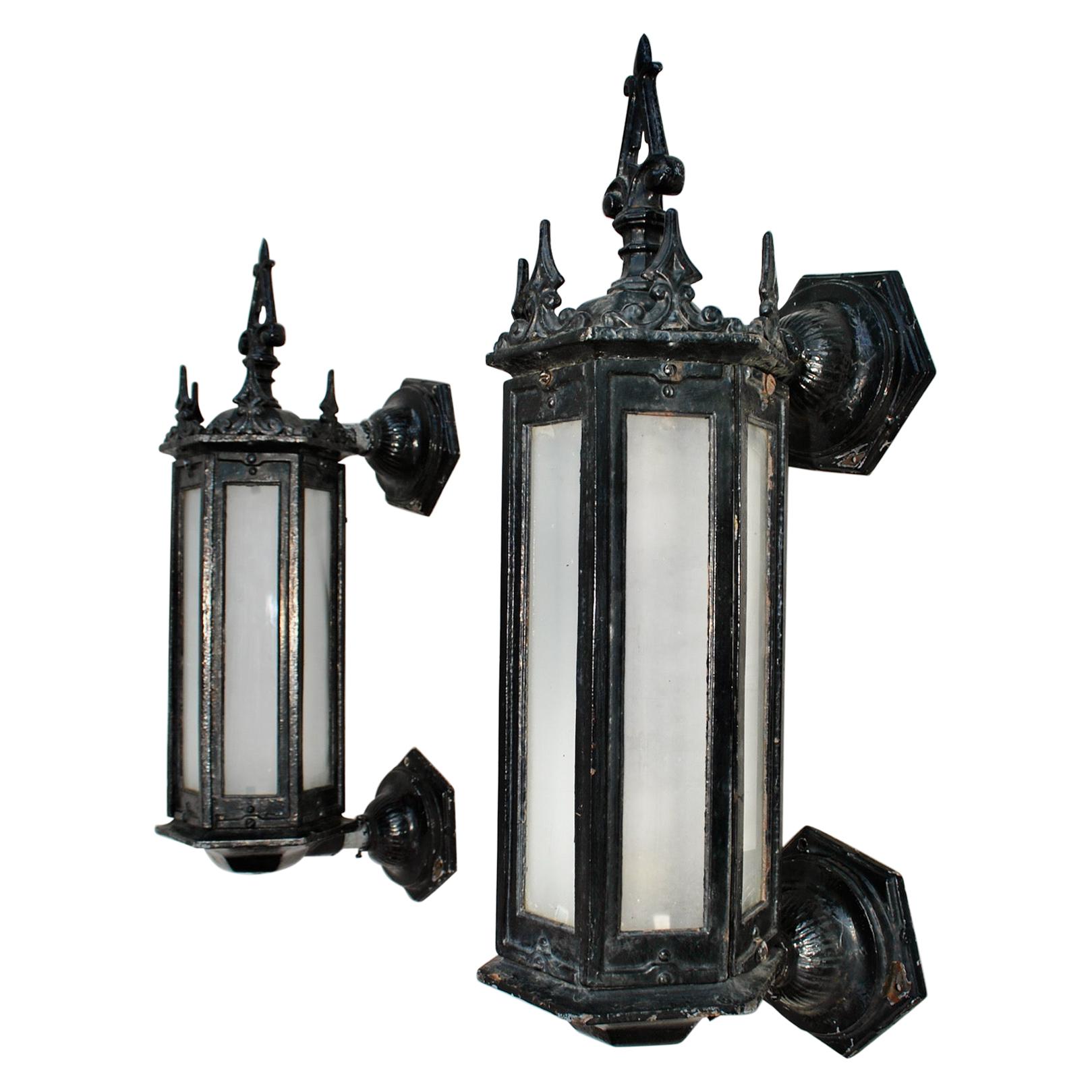 Very Rare and Large 1920's Cast Iron Outdoor Sconces