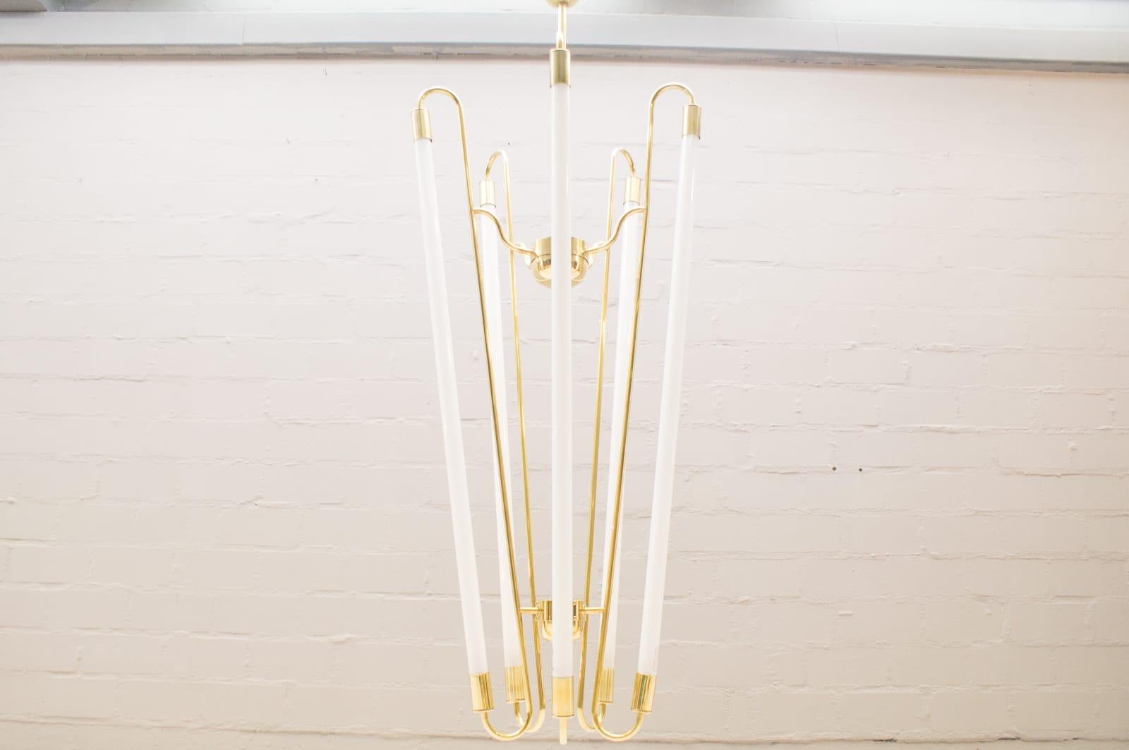 Mid-Century Modern Very Rare and Large Brass Fluorescent Tubes from a Monastery in Germany, 1950s