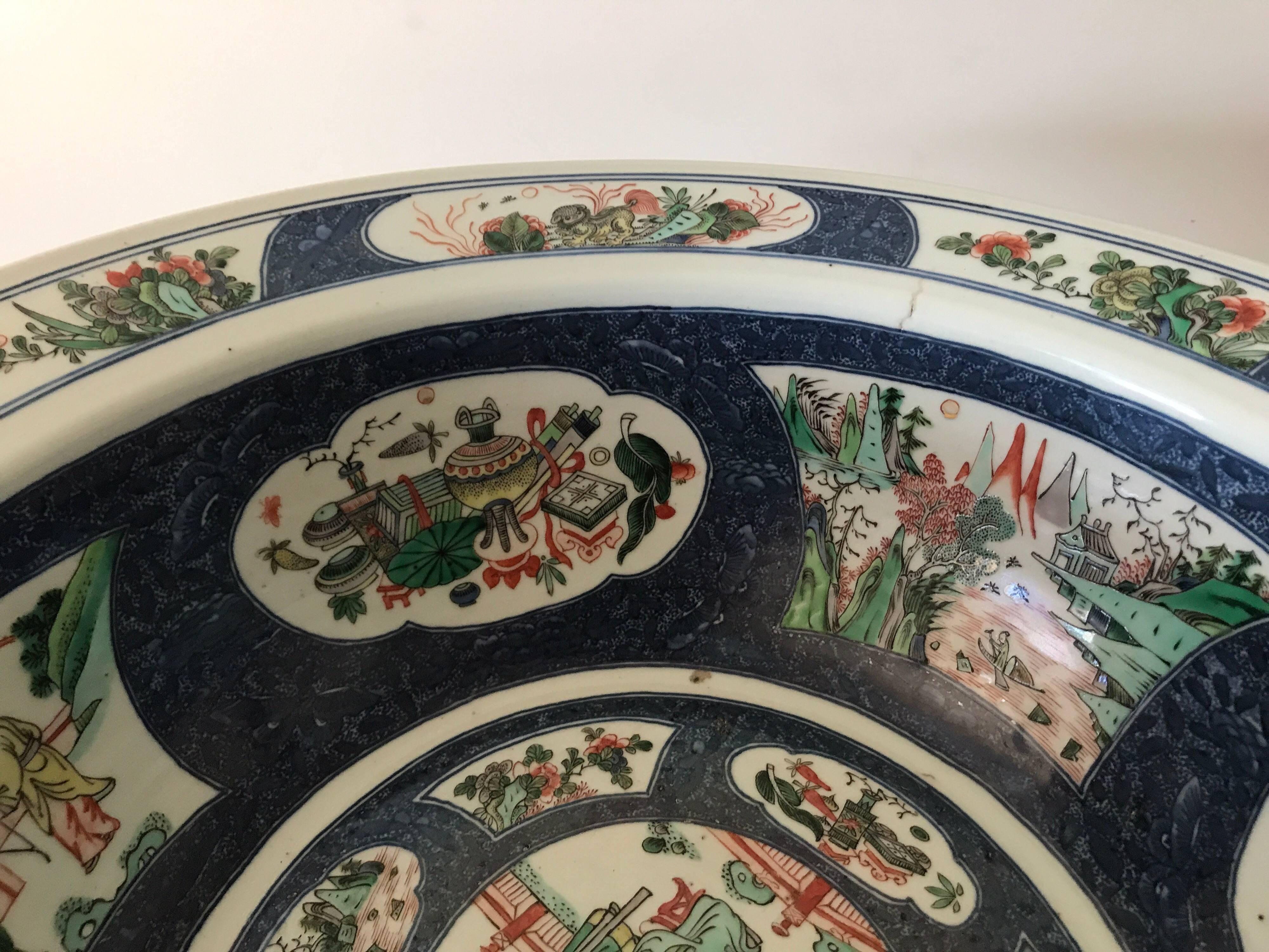 Porcelain Very Rare and Large Chinese Famille Verte Bowl, Late 19th Century For Sale