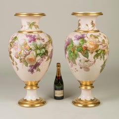 Very Rare and Large Pair of 19th Century Pink Paris Porcelain Vases