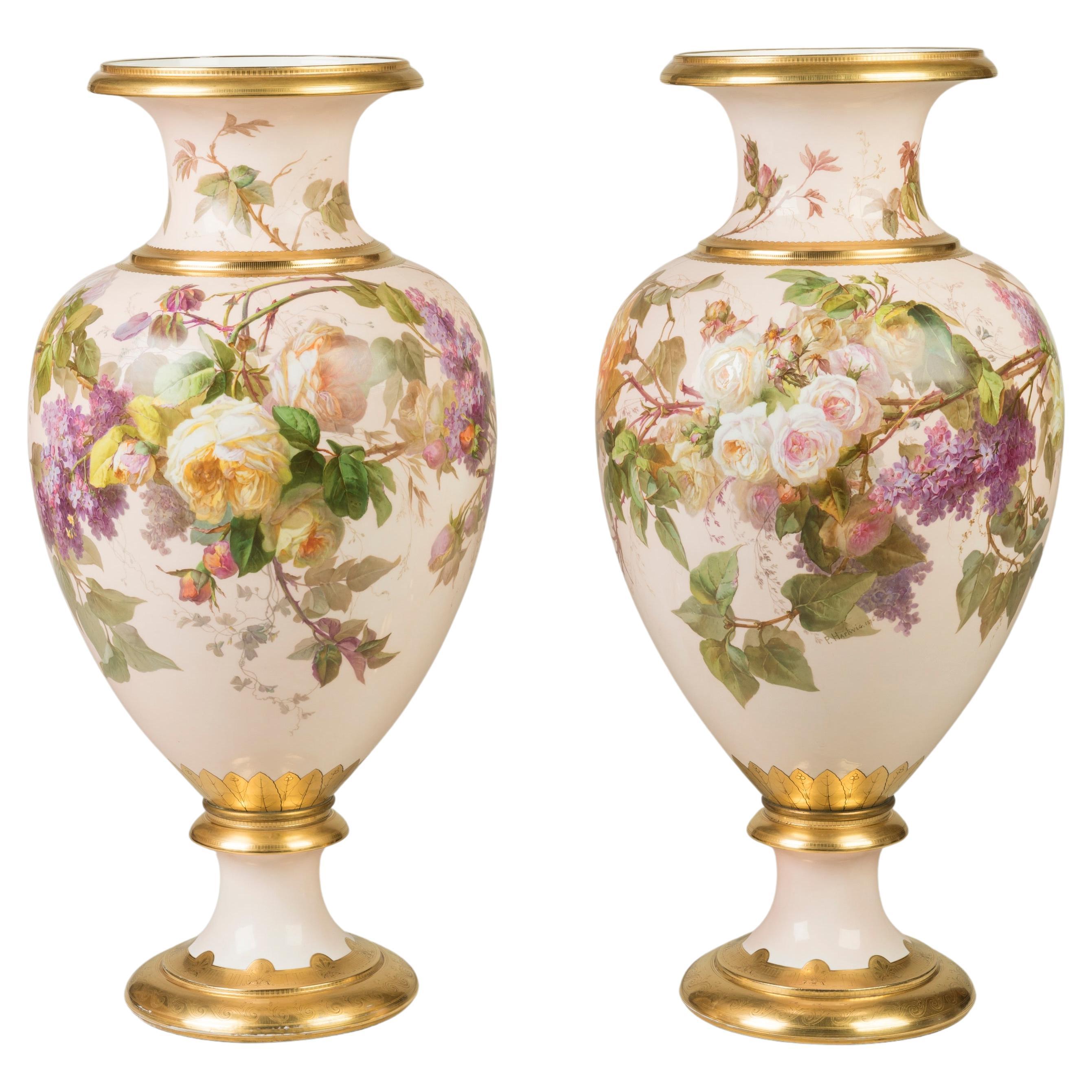 Very Rare and Large Pair of 19th Century Pink Paris Porcelain Vases