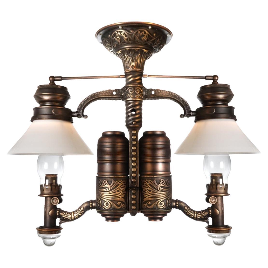 Raro e decorato lampadario da sala da pranzo della ferrovia Adams e Westlake del 1800