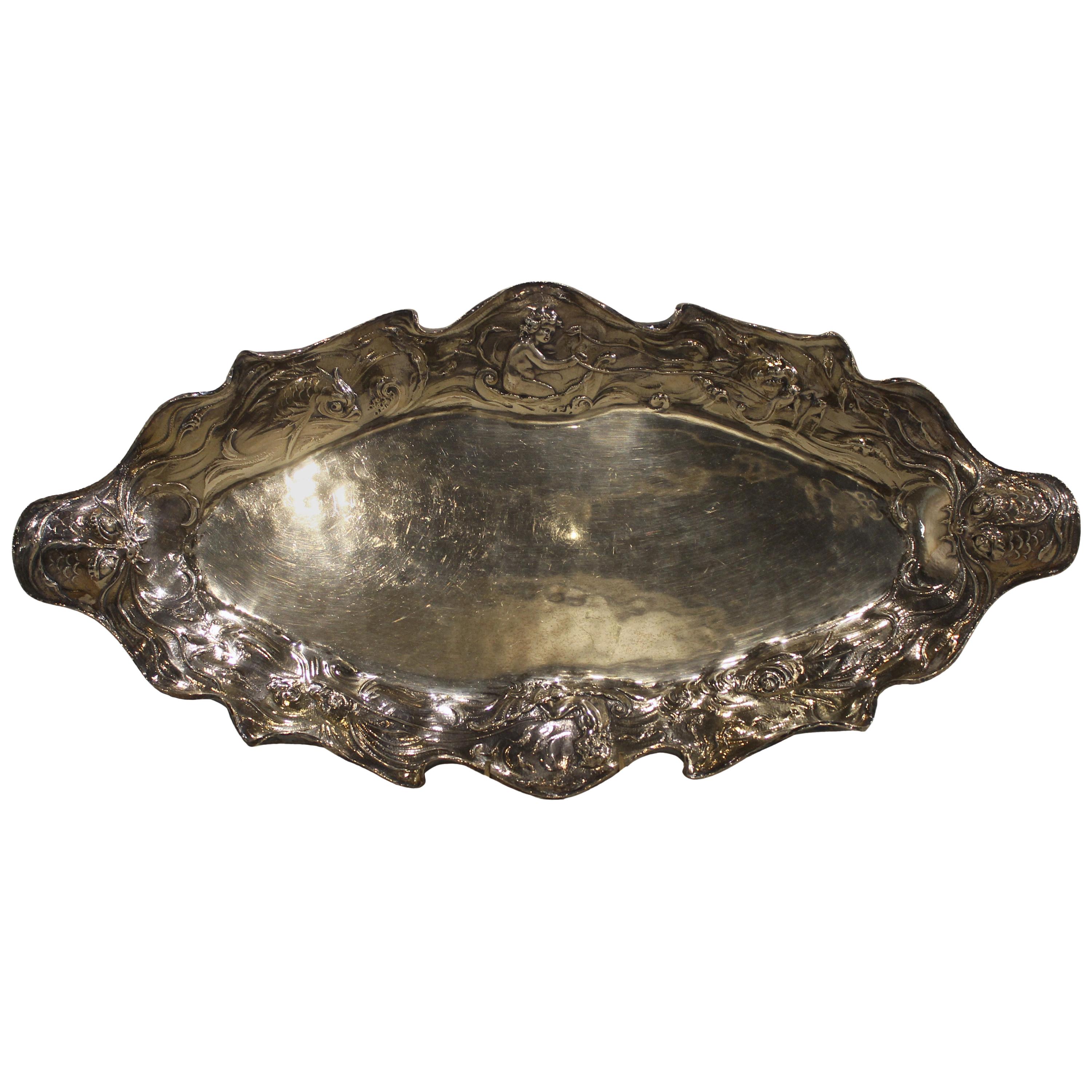 Very Rare and Unusual Gorham Martele Large Fish Tray For Sale
