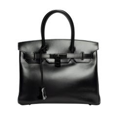 Très rare et recherché sac à main Hermès Birkin 30 "SO BLACK" ensemble complet