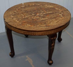 Very Rare Anglo-Indian Redwood Carved Round Dining Table Elephant Carved Inlay