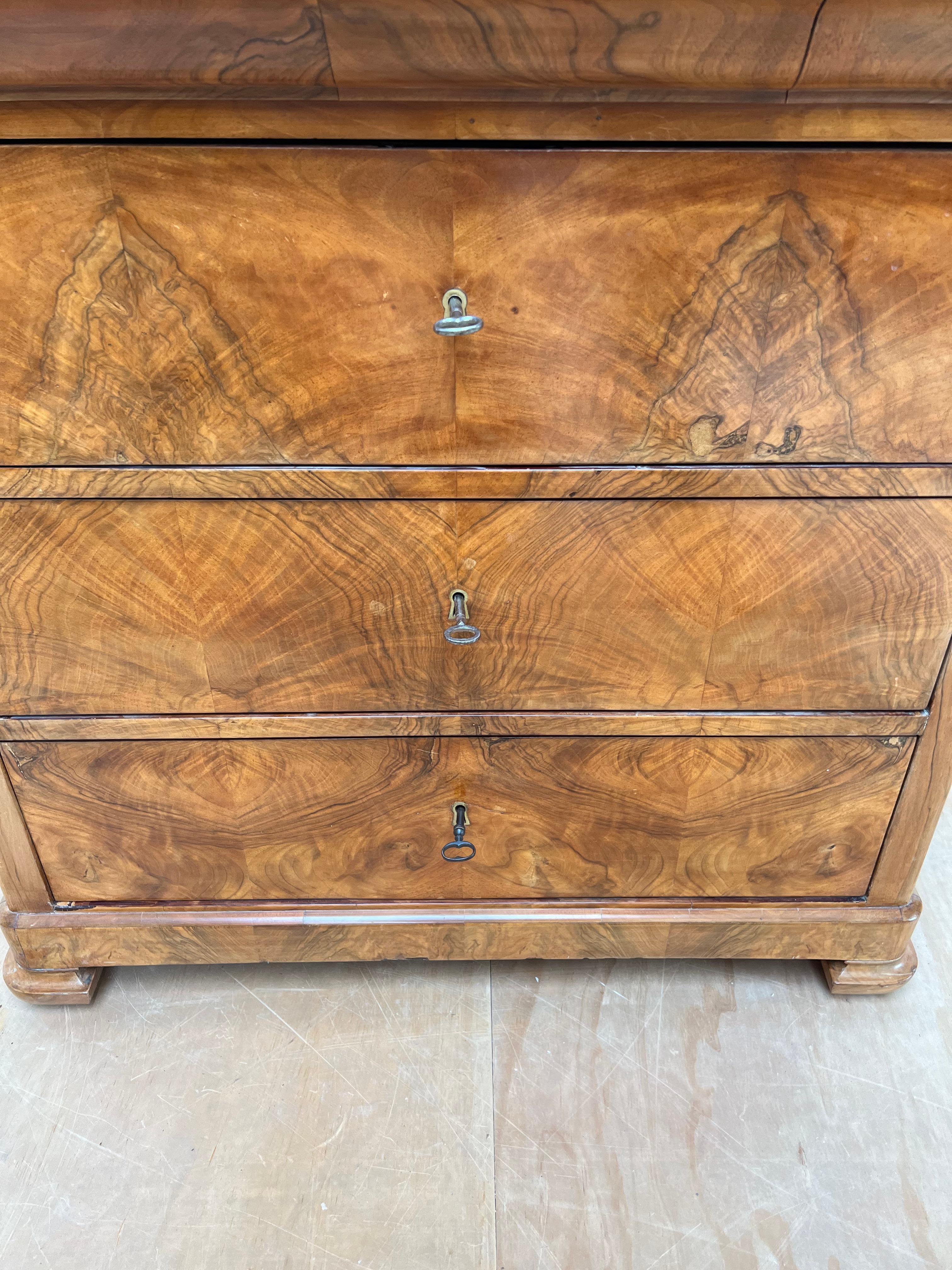 Very Rare Antique Biedermeier Walnut Architect's Drawing Table, Commode or Chest For Sale 4