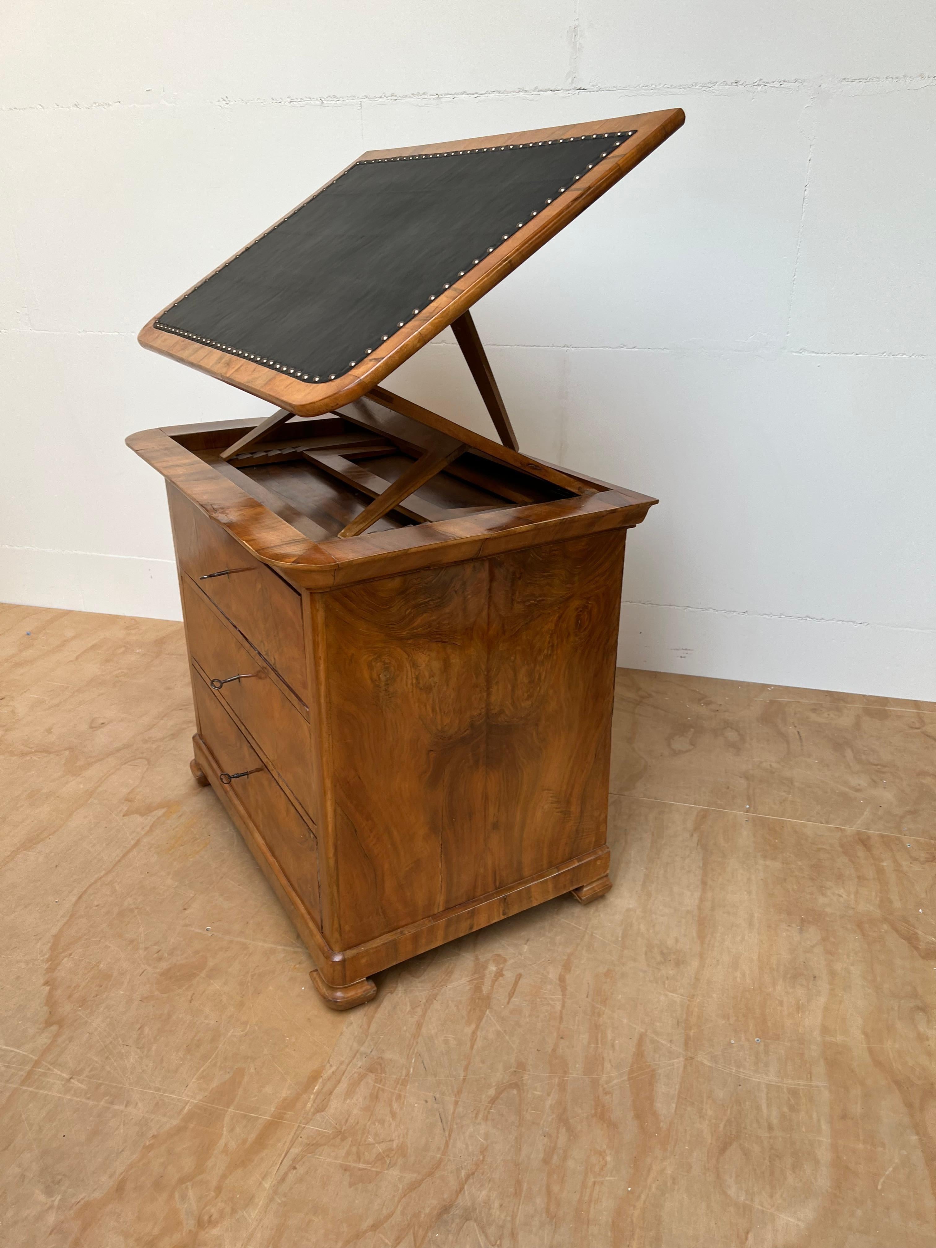 Very Rare Antique Biedermeier Walnut Architect's Drawing Table, Commode or Chest For Sale 8