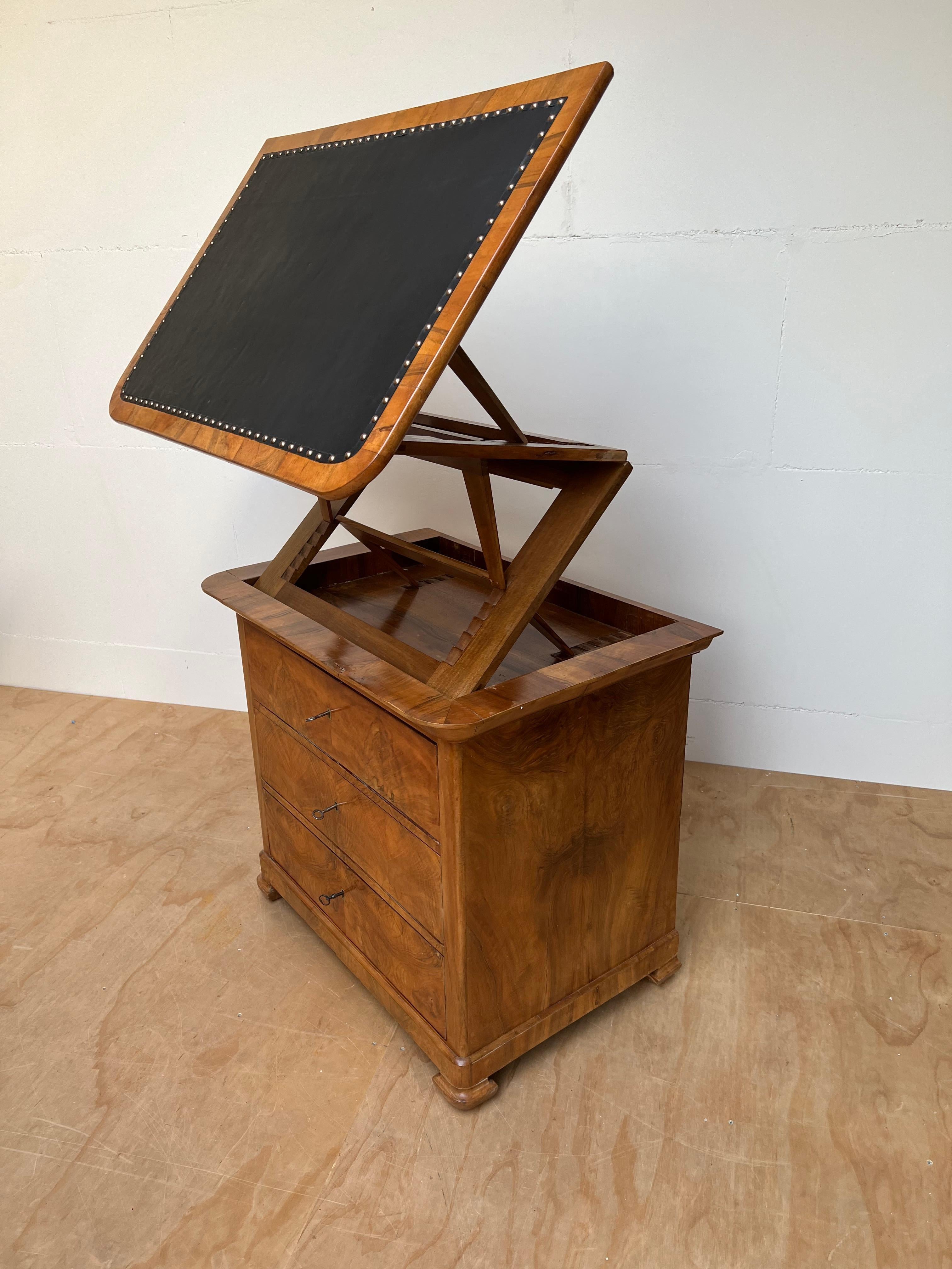 European Very Rare Antique Biedermeier Walnut Architect's Drawing Table, Commode or Chest For Sale