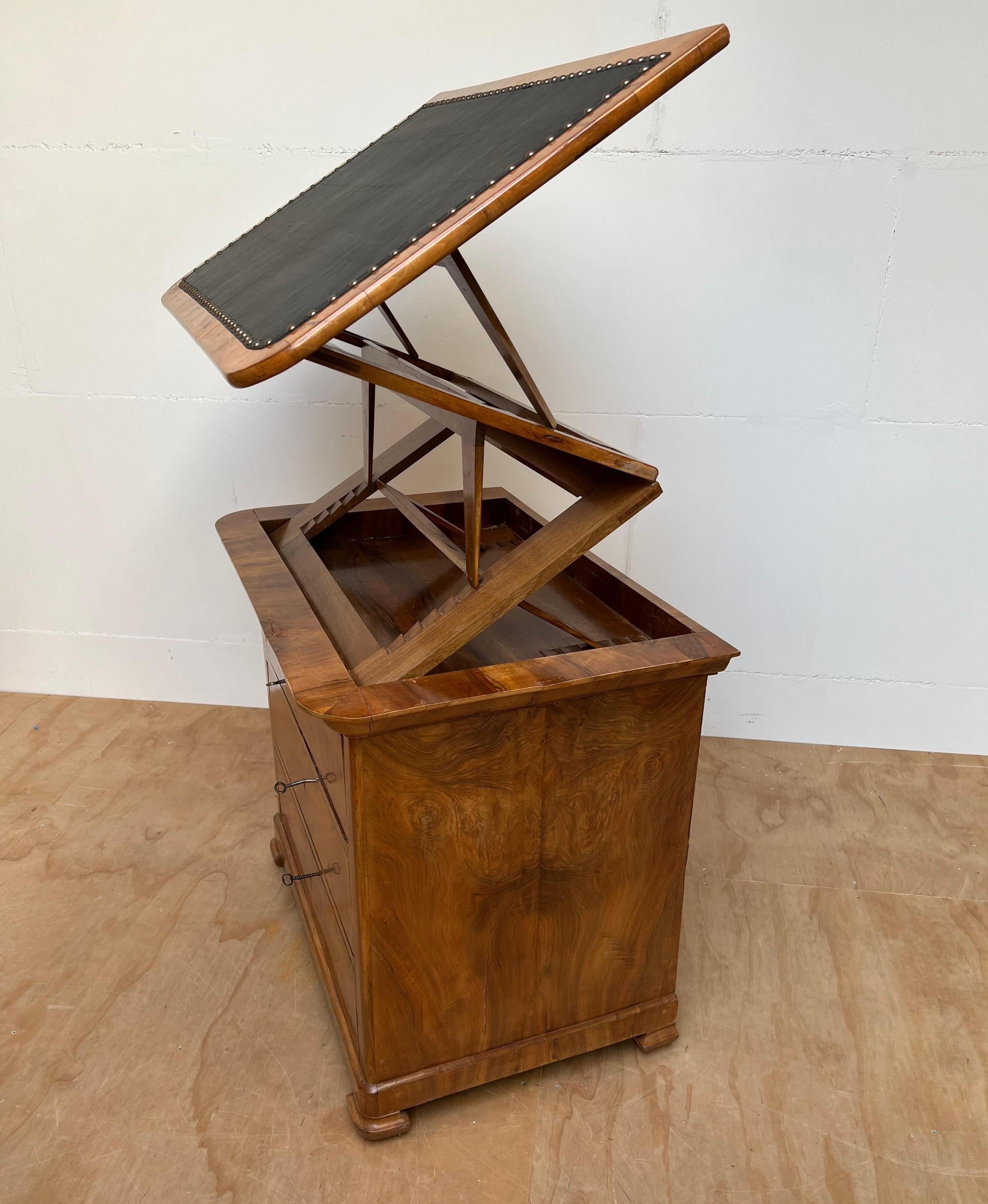 Very Rare Antique Biedermeier Walnut Architect's Drawing Table, Commode or Chest In Good Condition For Sale In Lisse, NL