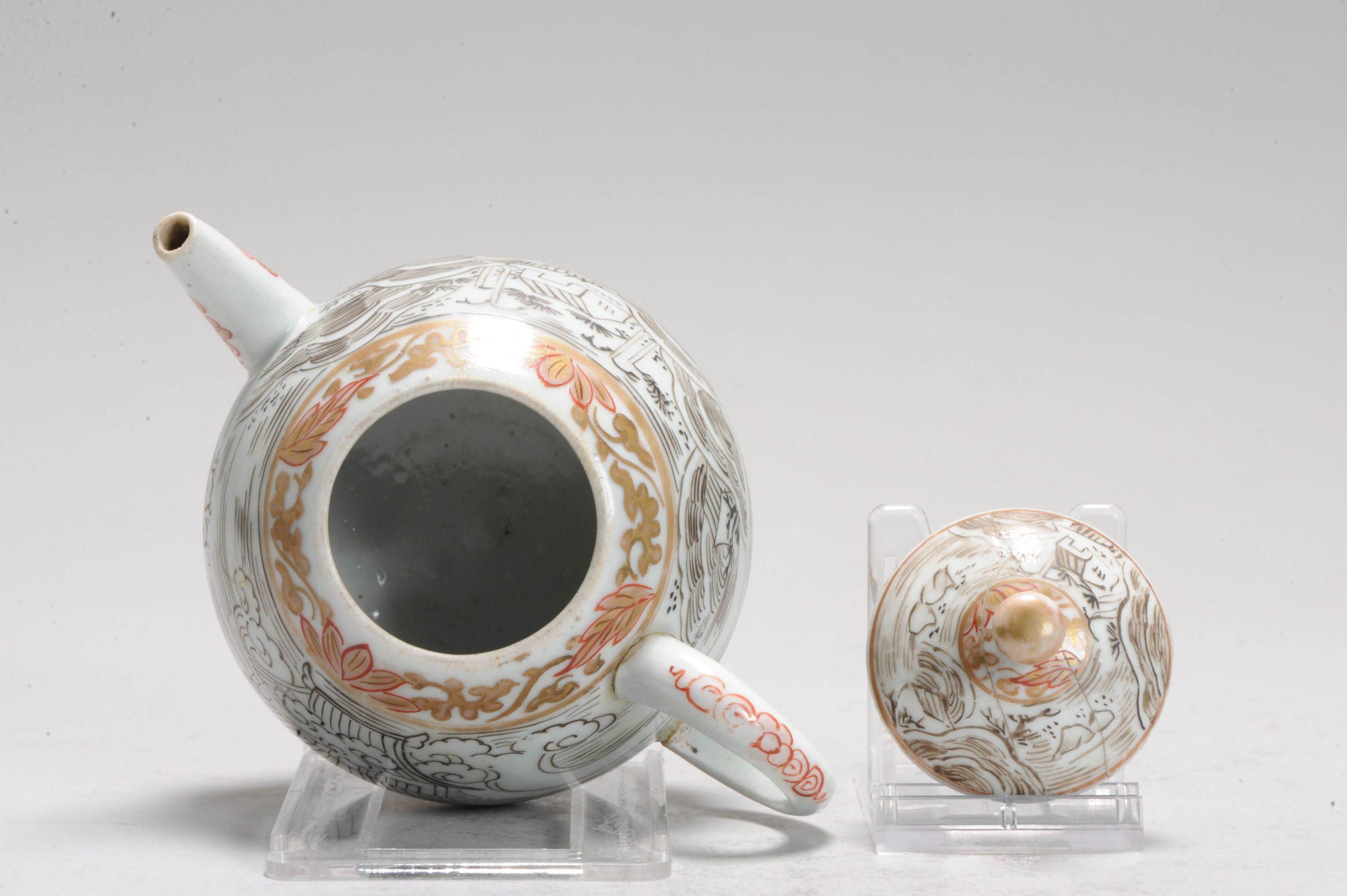 Muy rara Tetera Antigua Ca 1700 Porcelana Japonesa Decorada Grisaille en Bueno estado para la venta en Amsterdam, Noord Holland