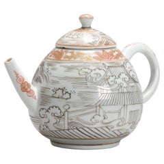 Very rare Antique Ca 1700 Japanese Porcelain Grisaille Decorated Teapot