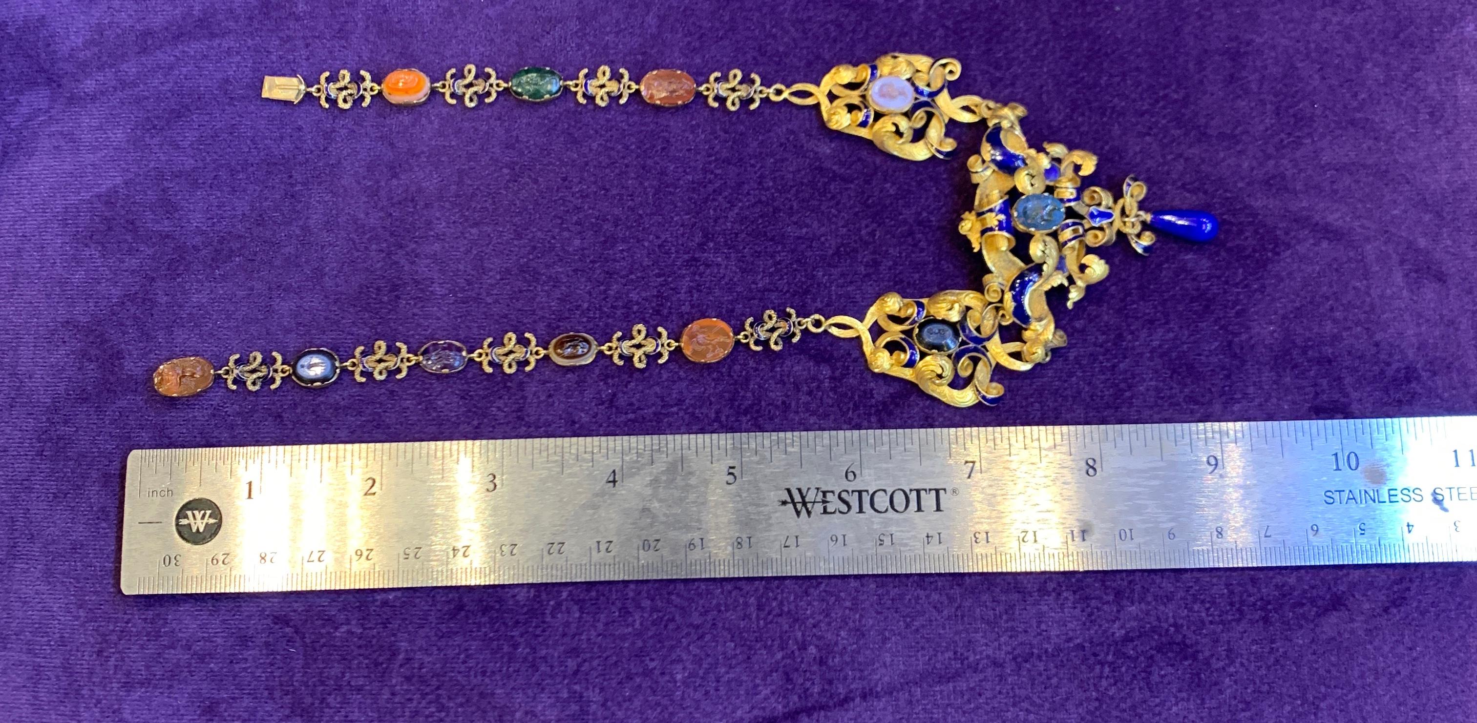Women's Very Rare Antique Carved Intaglio Enamel Necklace