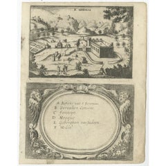 Very Rare Antique Engraving of Christian Monastery Saint Jeremias in Egypt, 1673