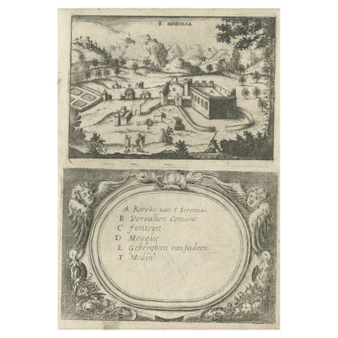 Very Rare Antique Engraving of Christian Monastery Saint Jeremias in Egypt, 1673