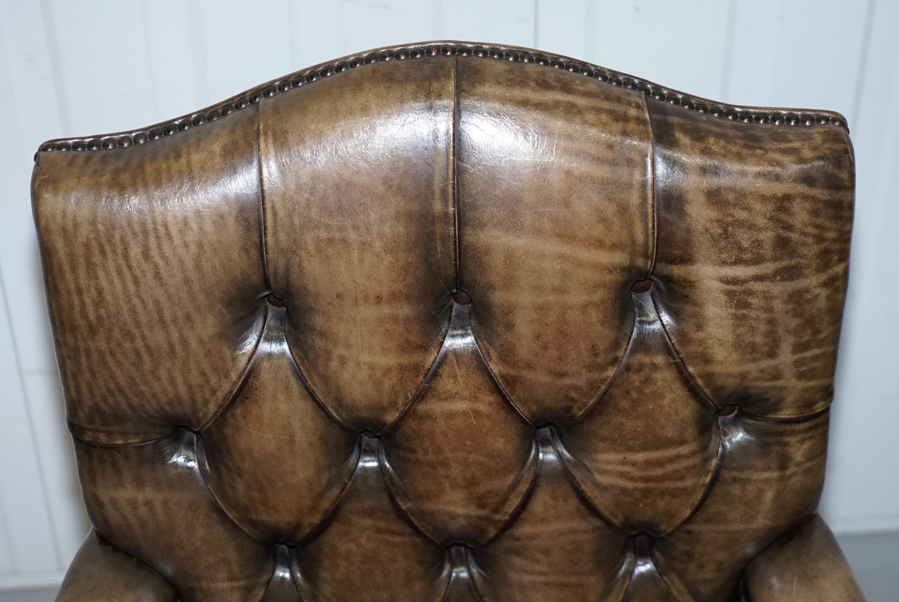 Leather Very Rare Antique Georgian Chesterifled Gainsborough Carver Office Desk Armchair