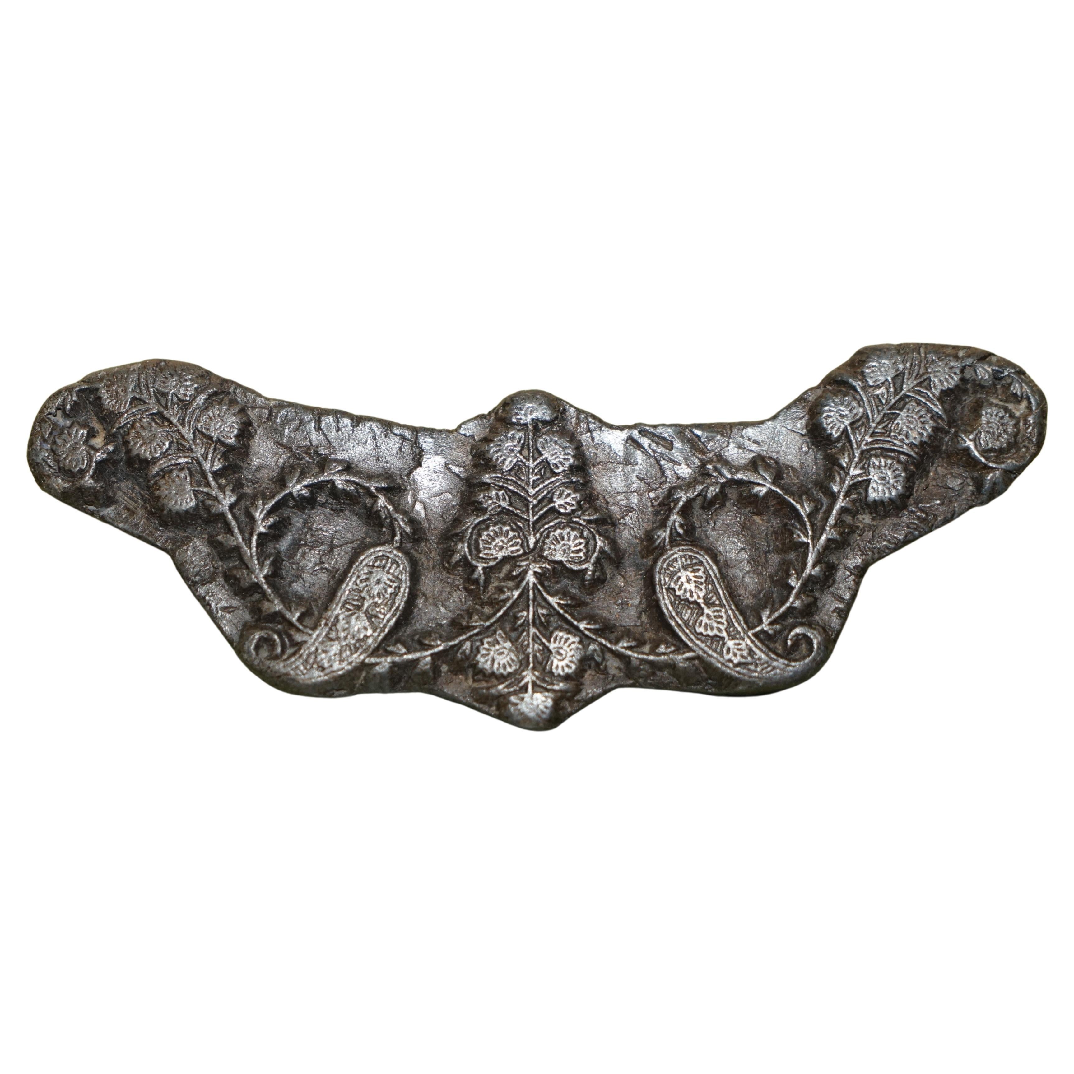 Seltener antiker handgeschnitzter Schmetterlingsbretter-Druckblock für Tapeten