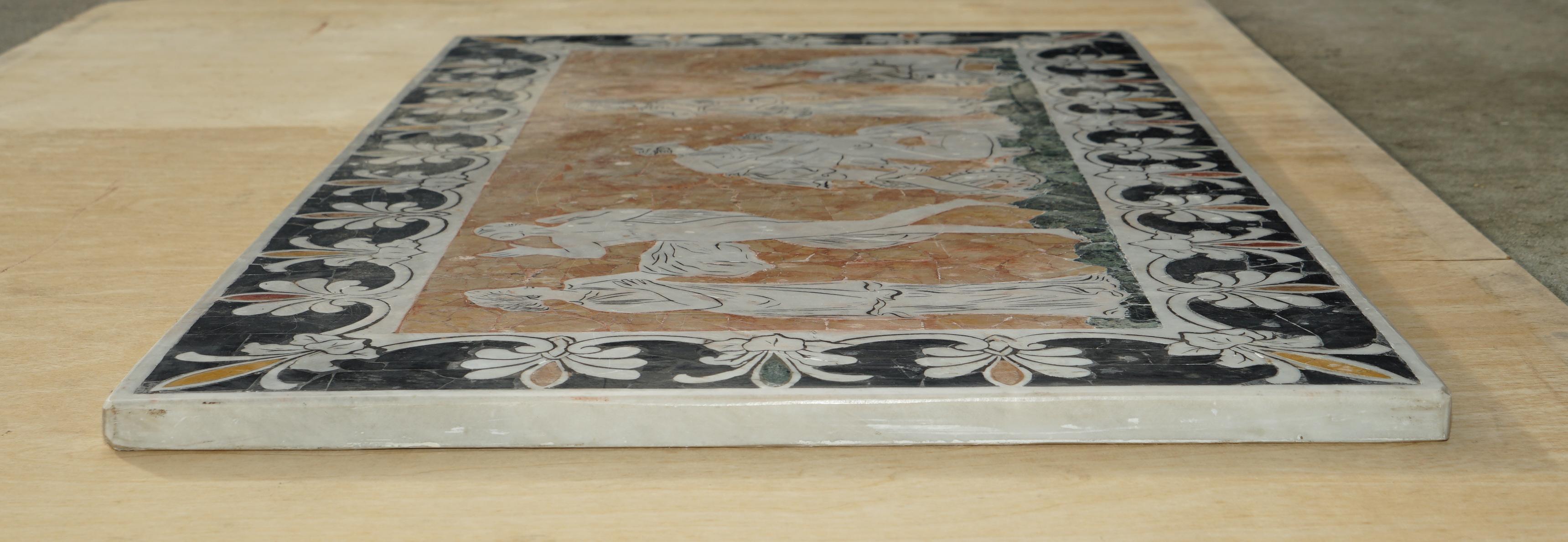 Very Rare Antique Italian circa 1860 Marble Mosaic Neoclassical Panel Table Top For Sale 15