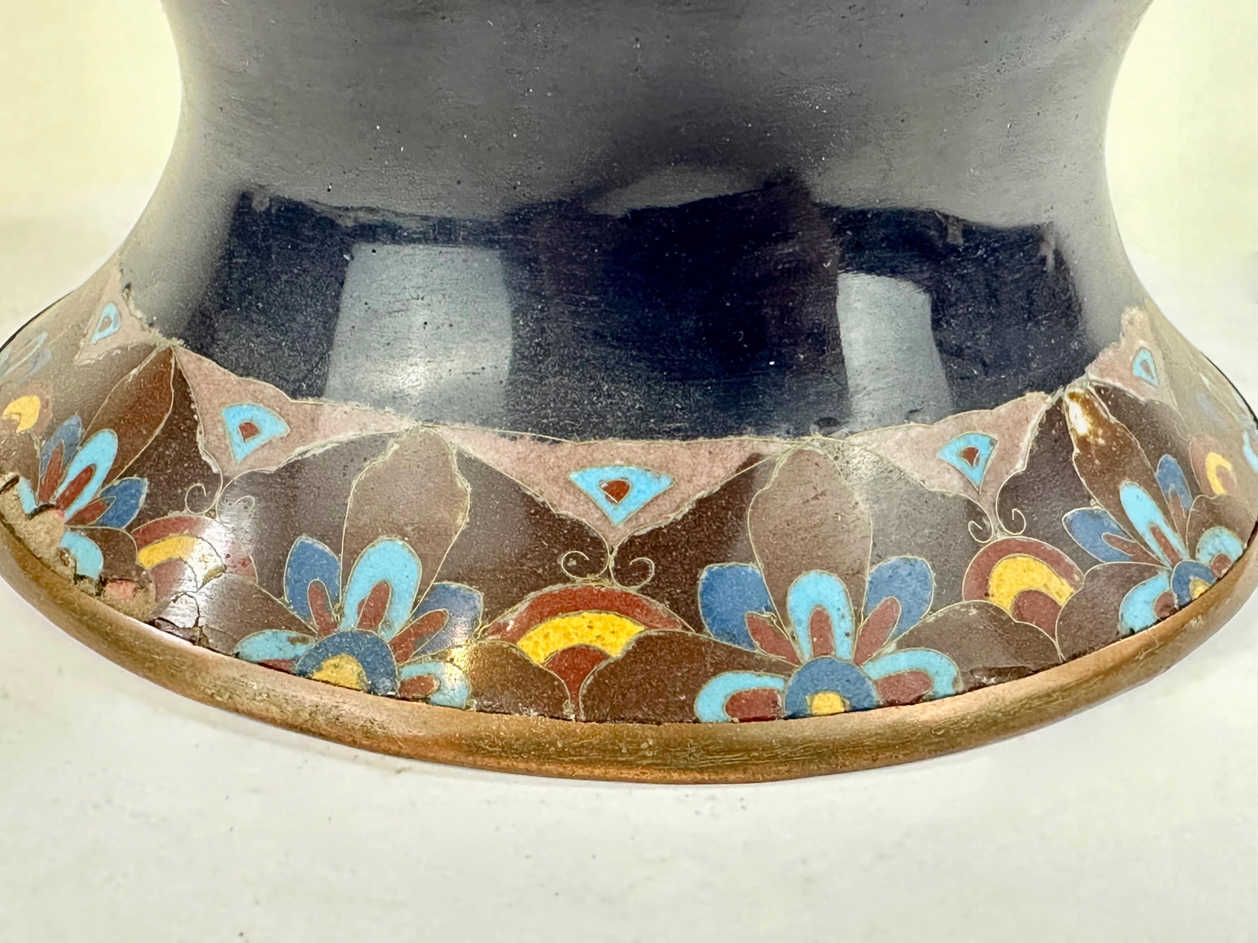 Très rare vase cloisonné japonais ancien de l'ère Meiji (fin des années 1800) 24