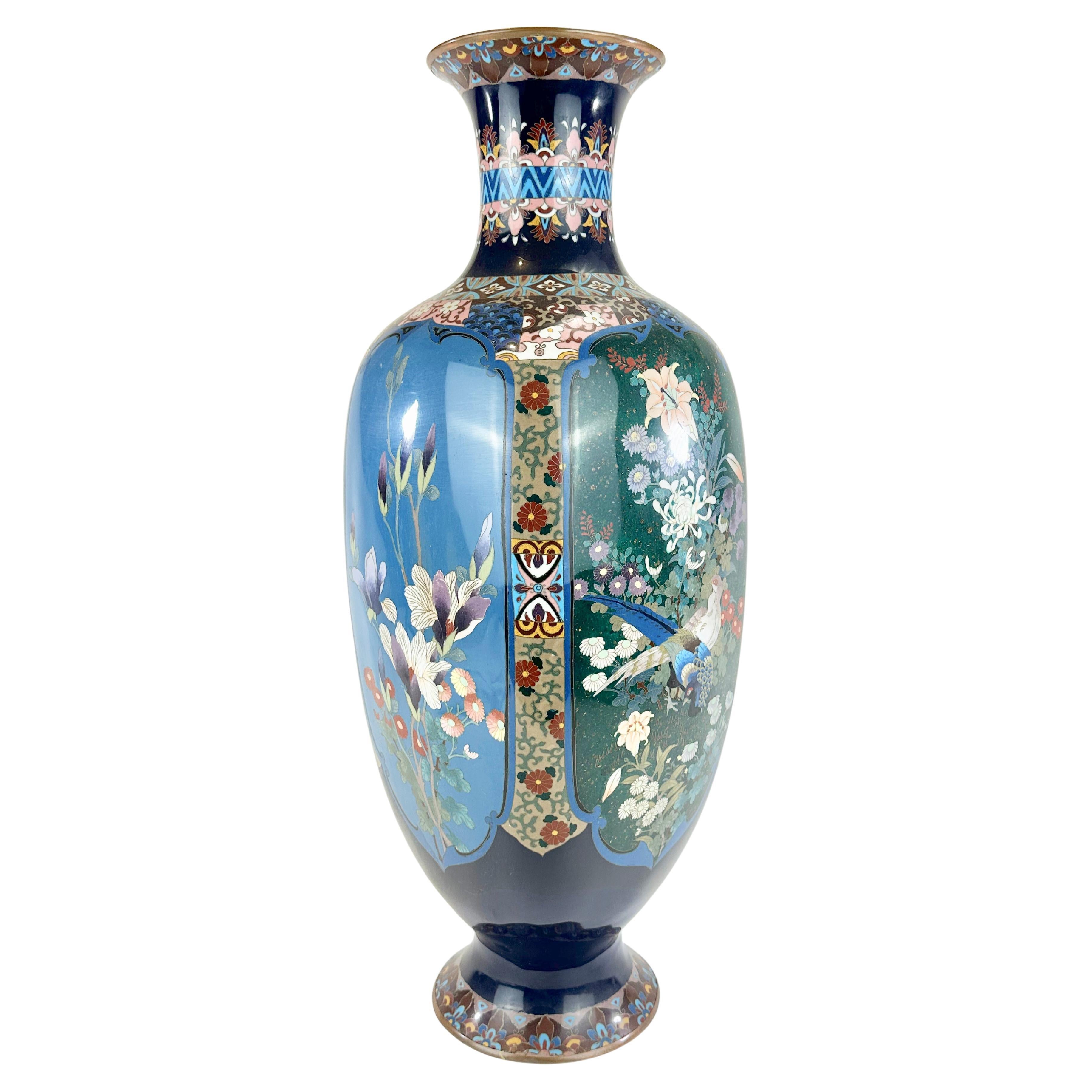 Very Rare Antique Japanese Meiji Era (late 1800's) Cloisonné Vase 24" For Sale