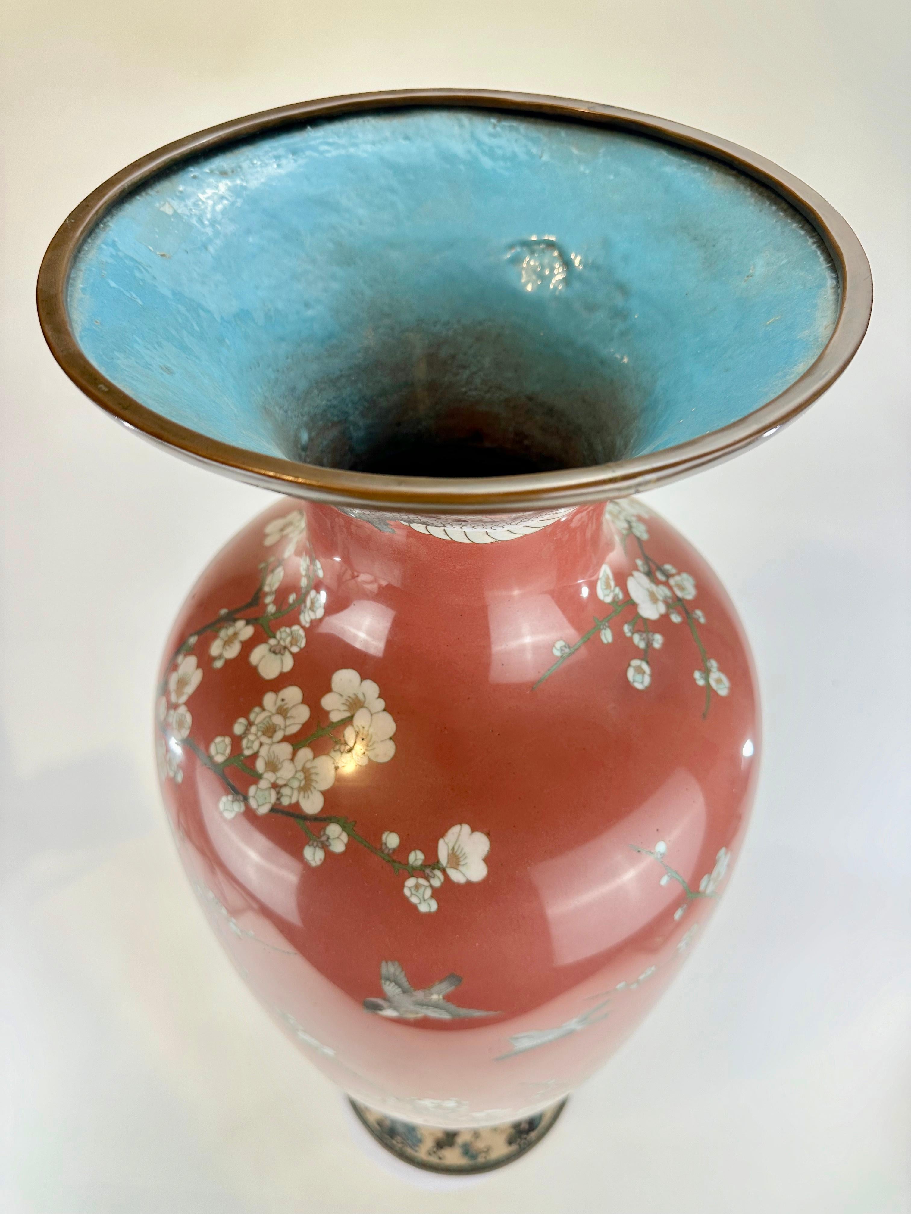 Very Rare Antique Japanese Meiji Era (late 1800's) Cloisonné Vase Falcon 34