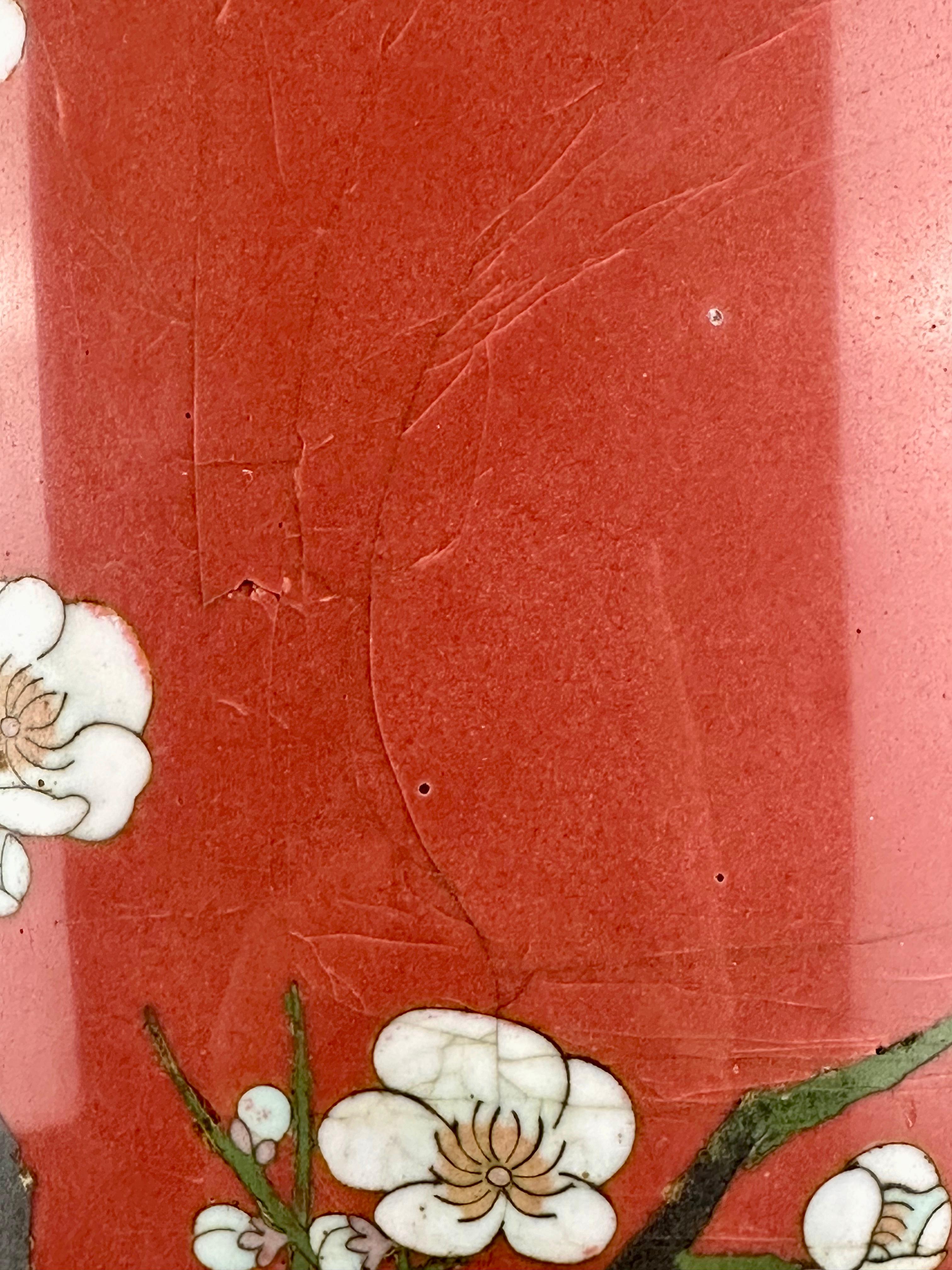 Très rare vase cloisonné japonais ancien de l'ère Meiji (fin des années 1800) Falcon 34